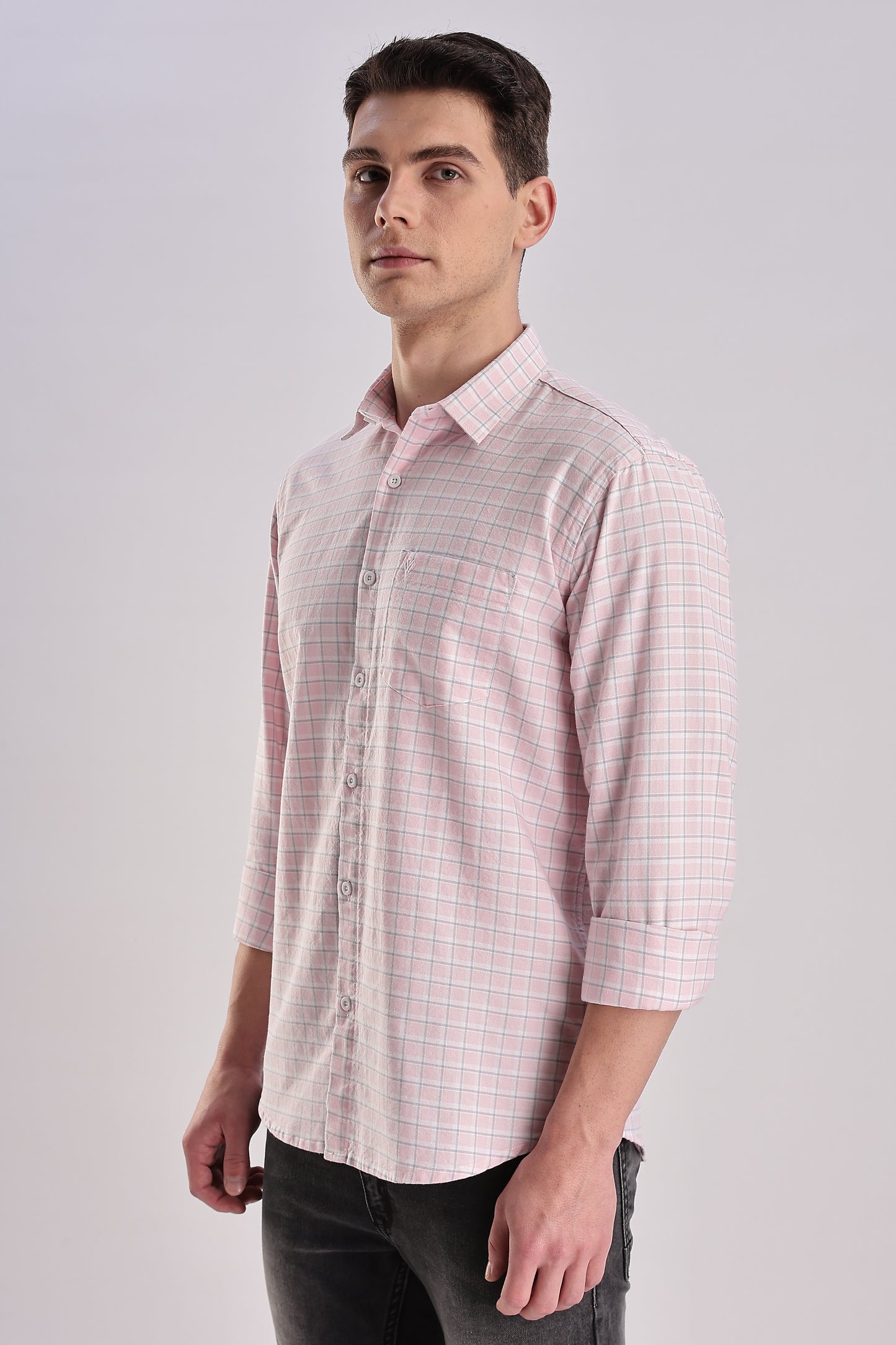 Men’s Micro-Grid Check Long-Sleeve Shirt – Pink & Sky