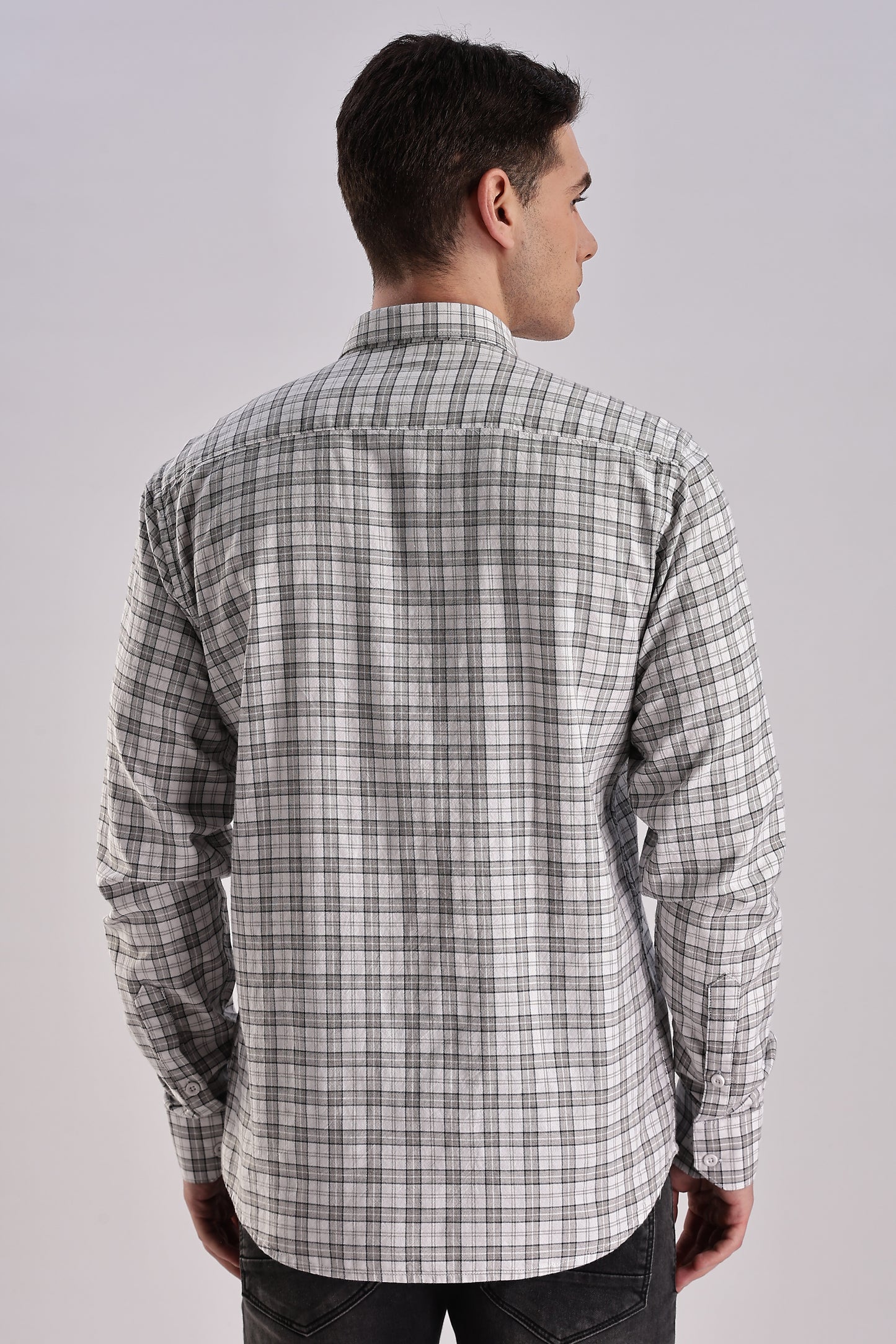 Men’s Micro-Check Long-Sleeve Shirt – White/Grey