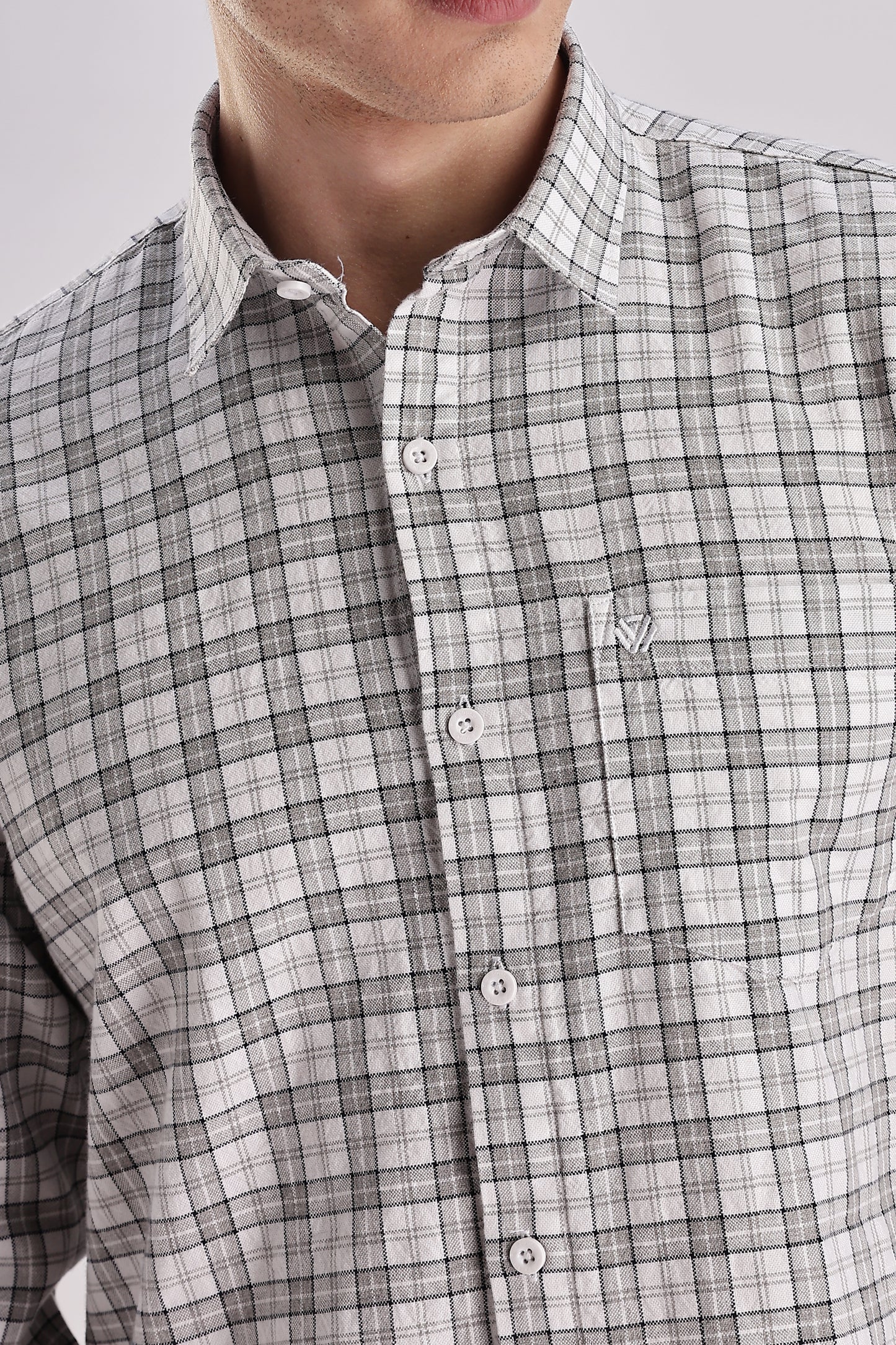 Men’s Micro-Check Long-Sleeve Shirt – White/Grey