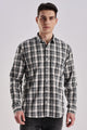 Men’s Brushed Plaid Long-Sleeve Shirt – Black & Ecru