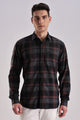 Men’s Brushed Plaid Long-Sleeve Shirt – Burgundy & Charcoal