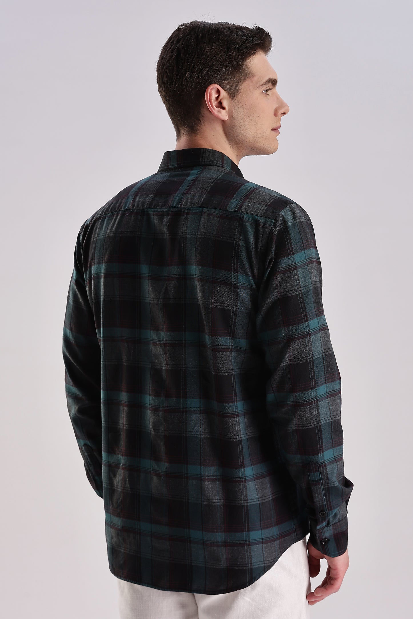 Men’s Brushed Plaid Long-Sleeve Shirt – Forest & Black