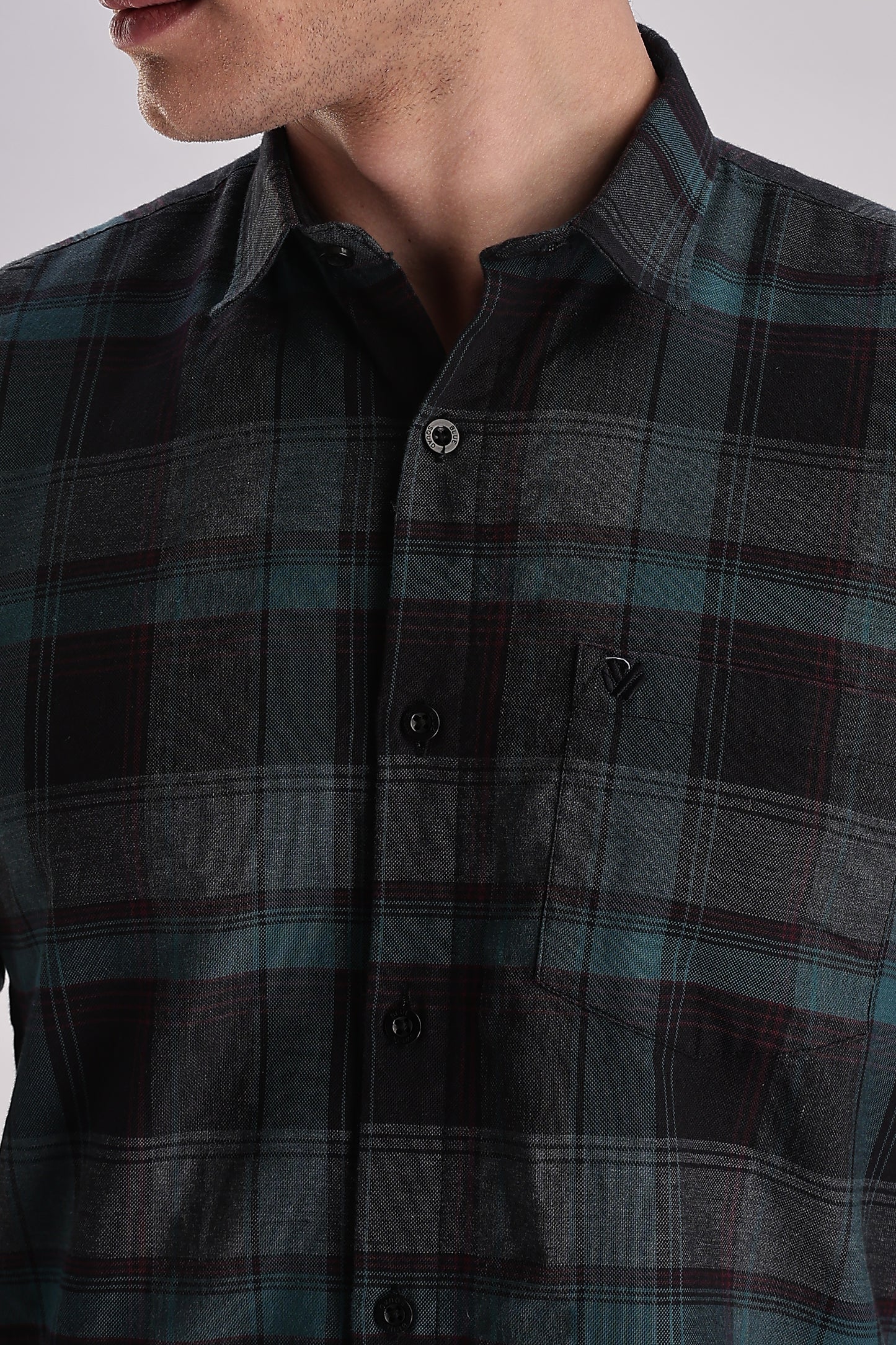 Men’s Brushed Plaid Long-Sleeve Shirt – Forest & Black