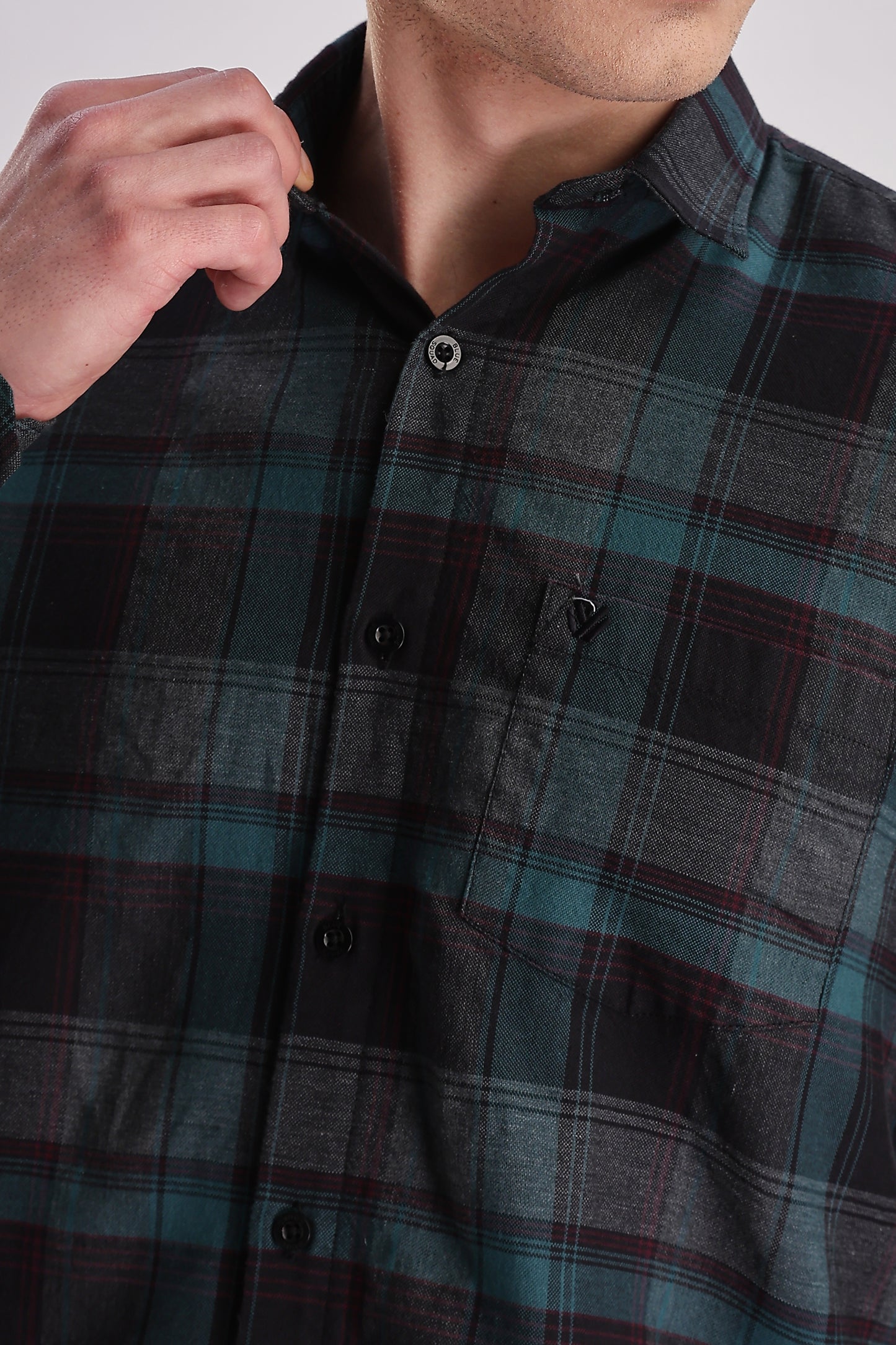 Men’s Brushed Plaid Long-Sleeve Shirt – Forest & Black