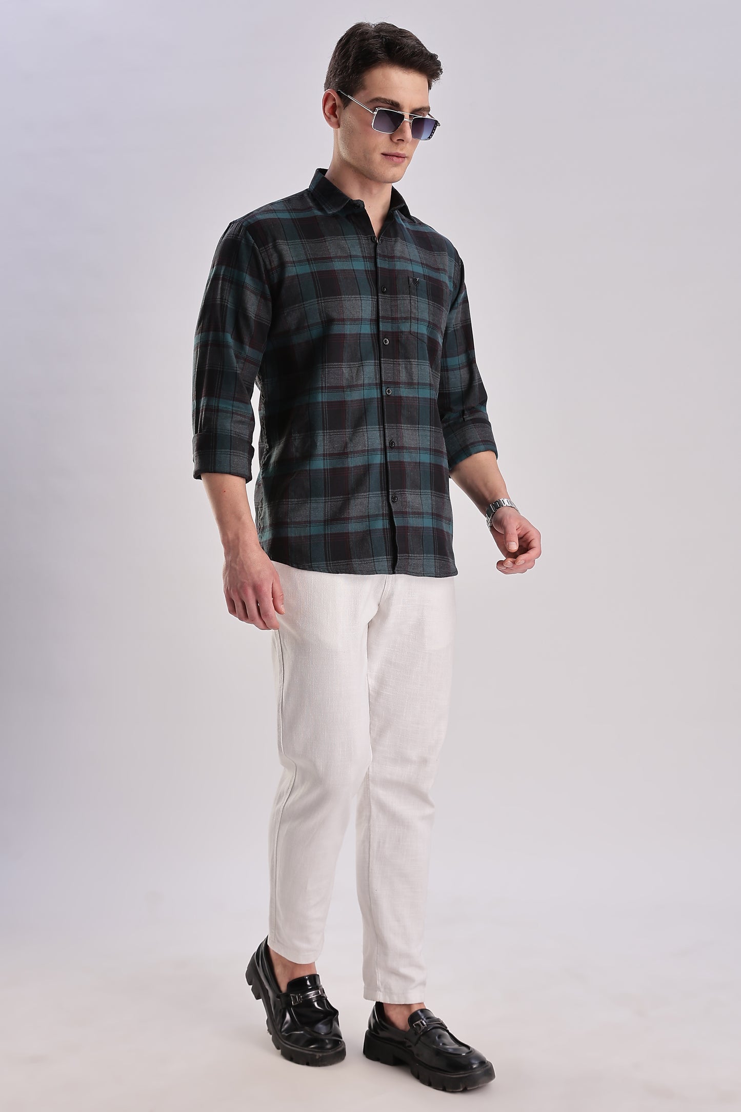 Men’s Brushed Plaid Long-Sleeve Shirt – Forest & Black