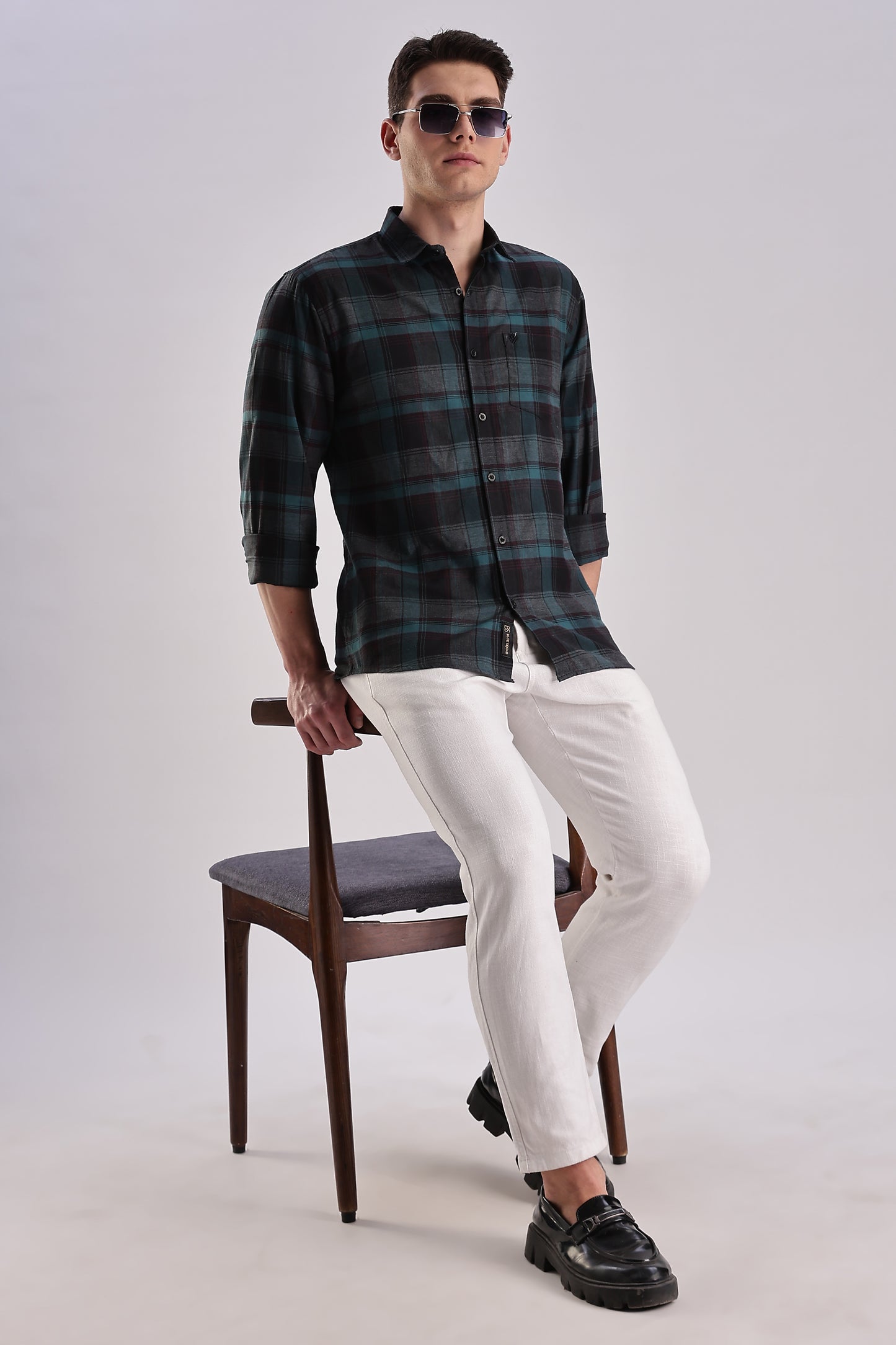 Men’s Brushed Plaid Long-Sleeve Shirt – Forest & Black