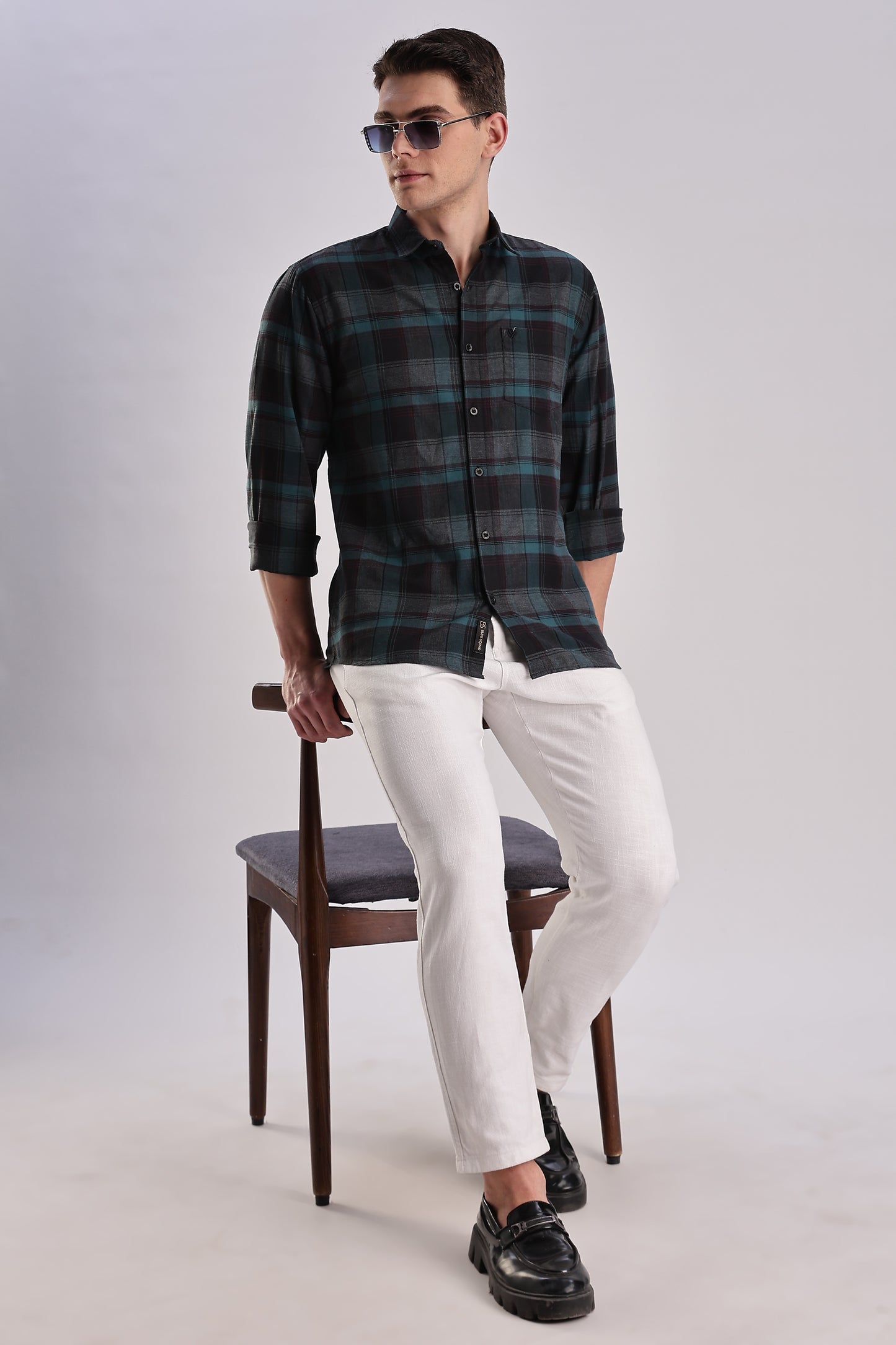 Men’s Brushed Plaid Long-Sleeve Shirt – Forest & Black