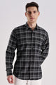 Men’s Brushed Plaid Long-Sleeve Shirt – Black & White Grid