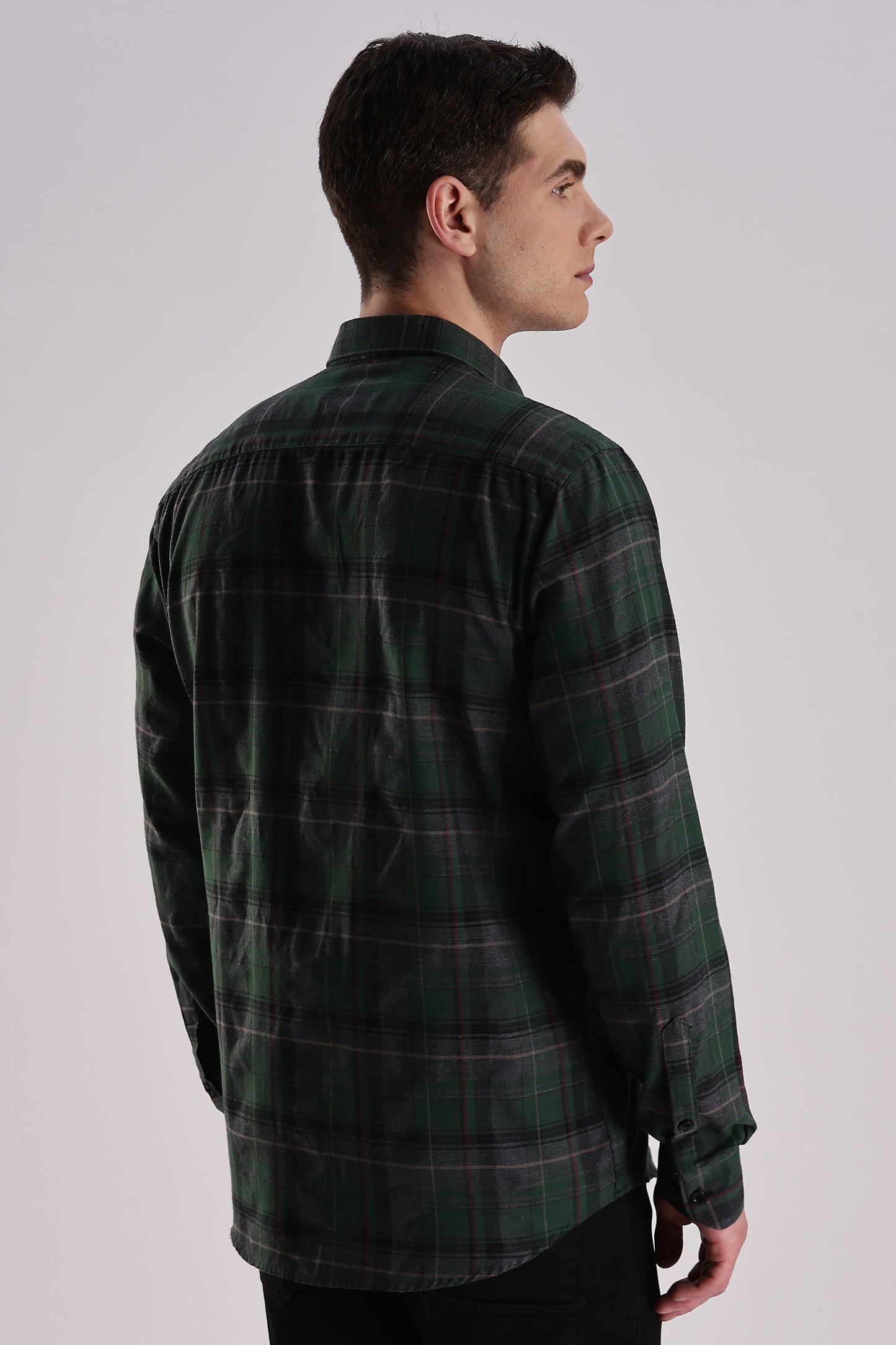 Men’s Brushed Plaid Long-Sleeve Shirt – Forest/Charcoal
