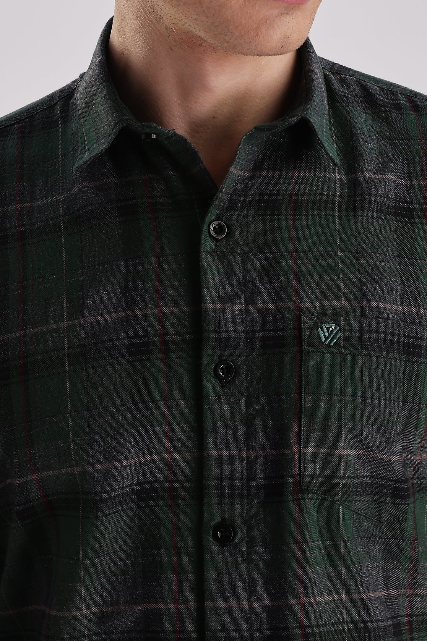 Men’s Brushed Plaid Long-Sleeve Shirt – Forest/Charcoal