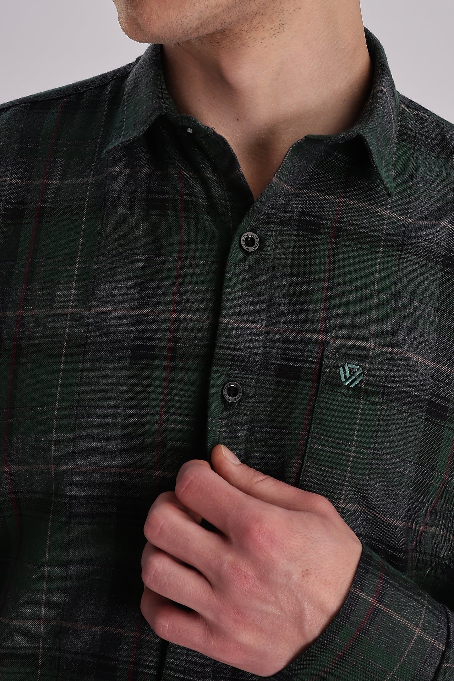 Men’s Brushed Plaid Long-Sleeve Shirt – Forest/Charcoal
