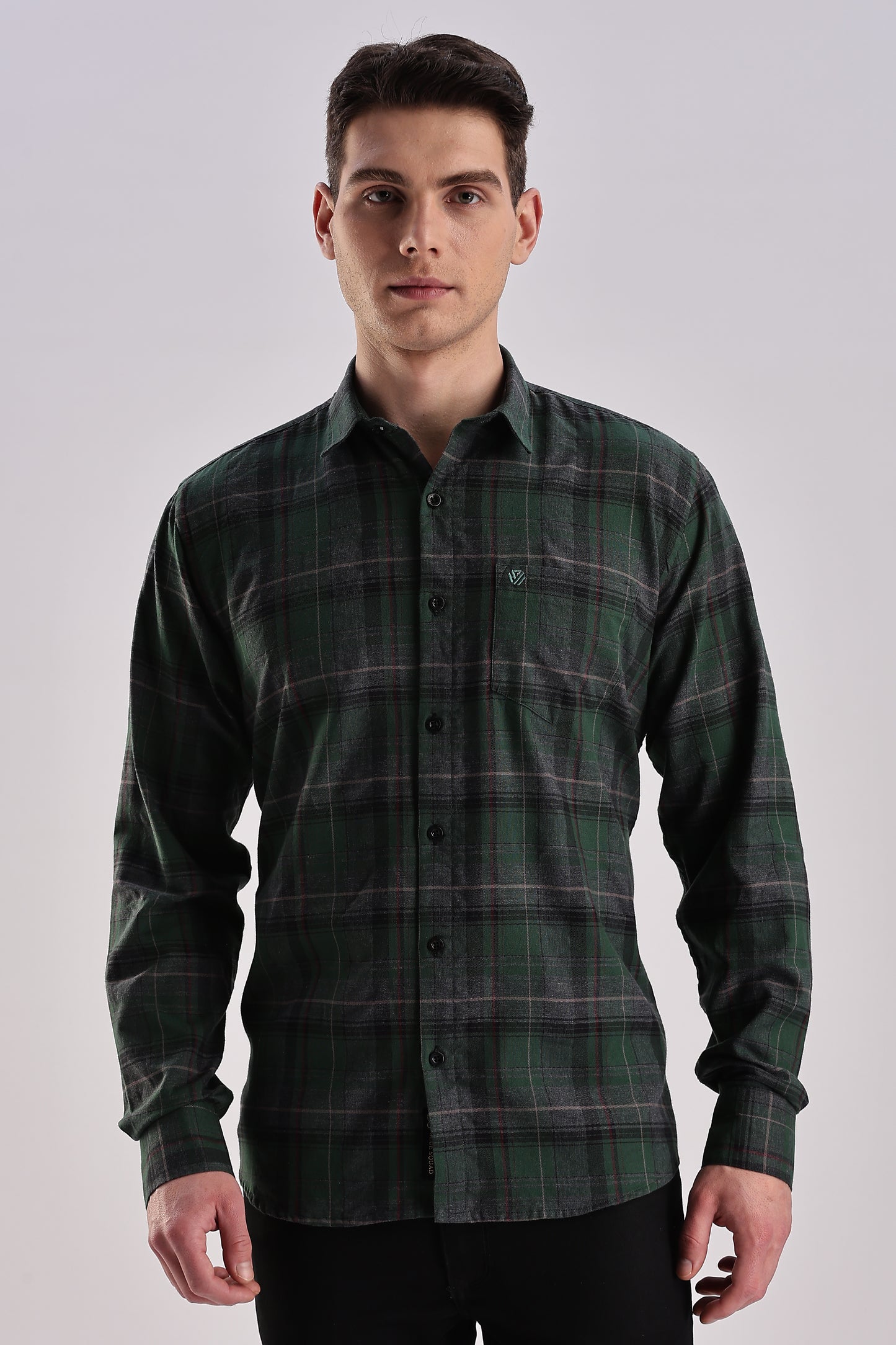 Men’s Brushed Plaid Long-Sleeve Shirt – Forest/Charcoal