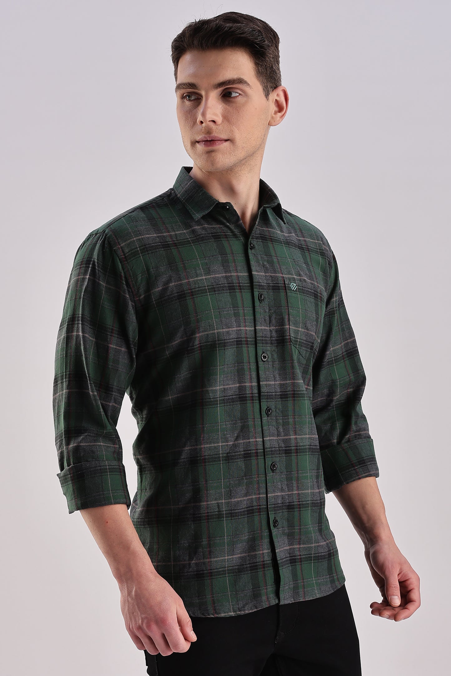 Men’s Brushed Plaid Long-Sleeve Shirt – Forest/Charcoal