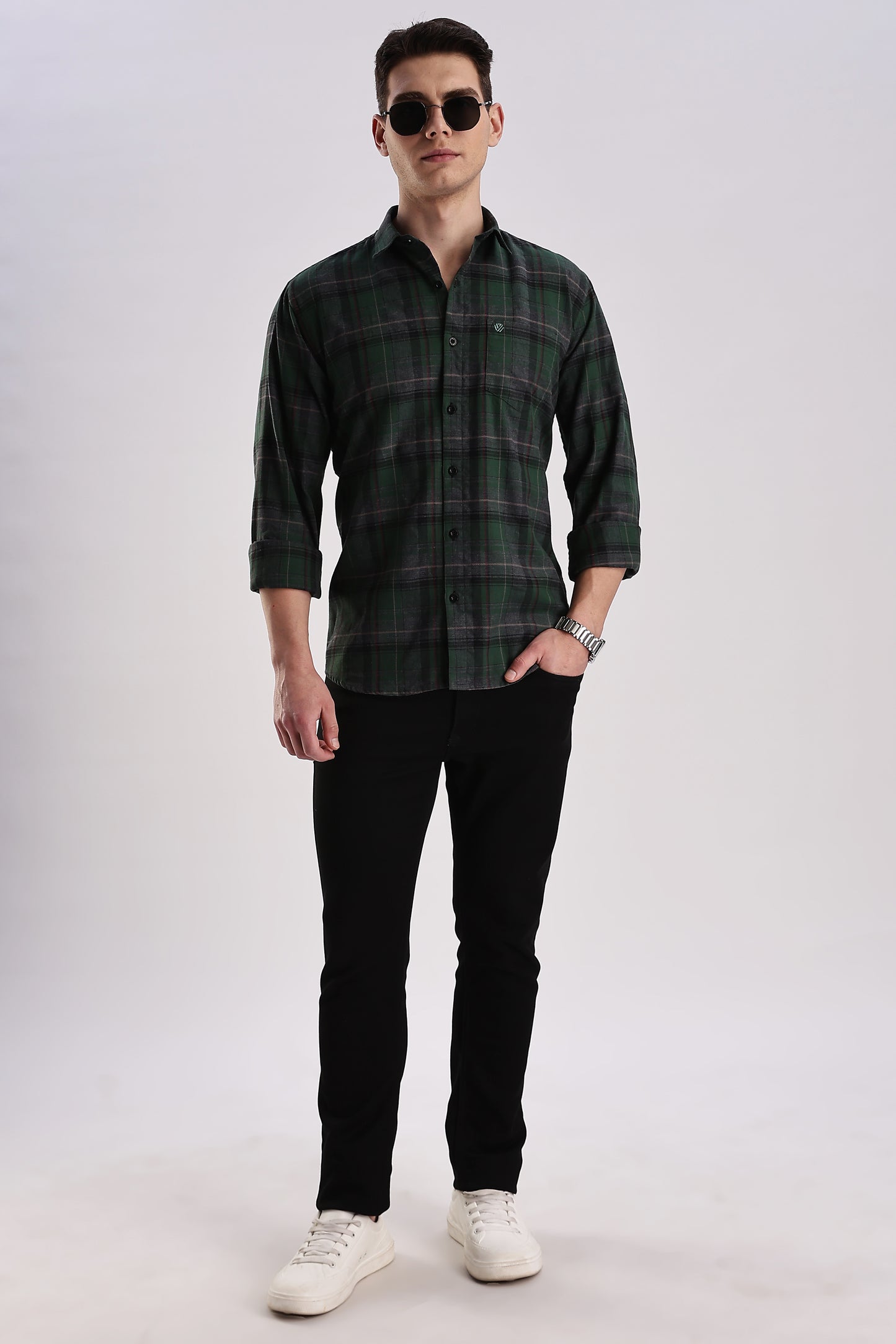 Men’s Brushed Plaid Long-Sleeve Shirt – Forest/Charcoal