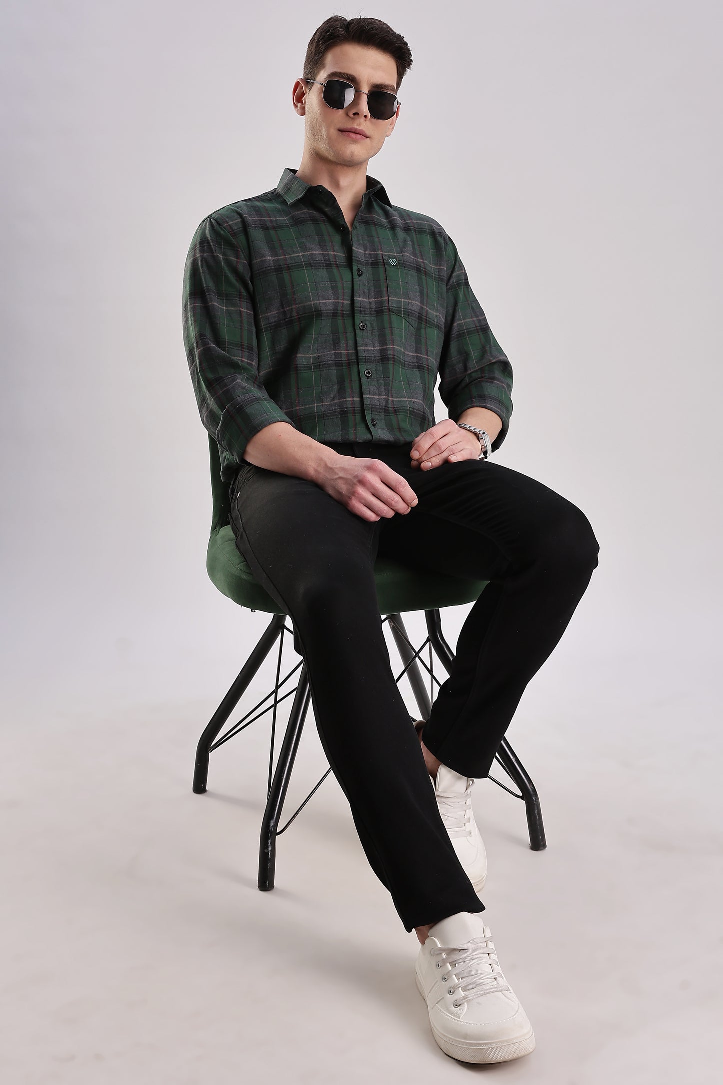 Men’s Brushed Plaid Long-Sleeve Shirt – Forest/Charcoal