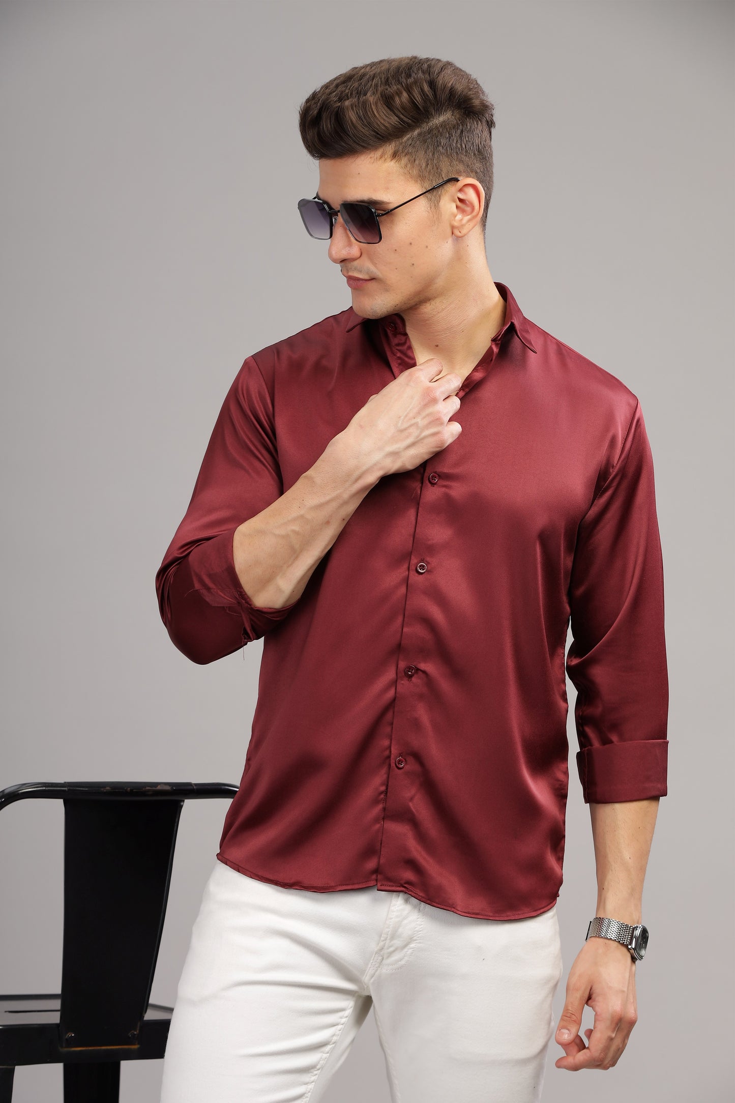 Brownish Maroon Luxe-Satin Shirt