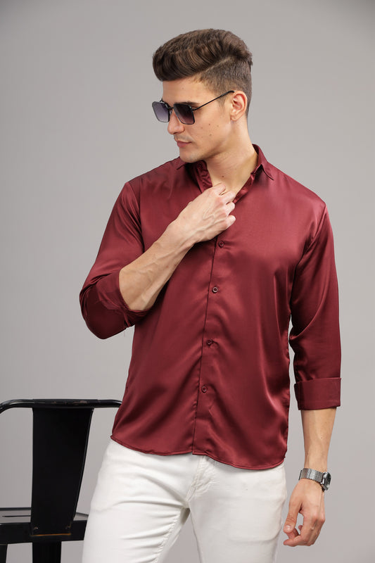 Brownish Maroon Luxe-Satin Shirt