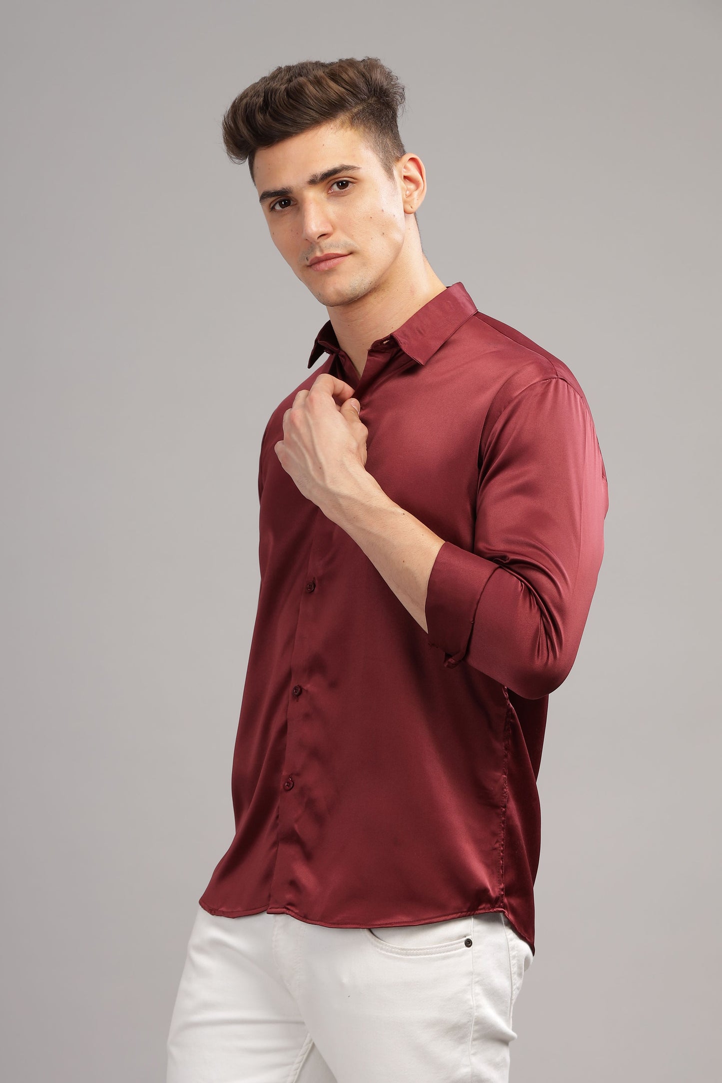 Brownish Maroon Luxe-Satin Shirt