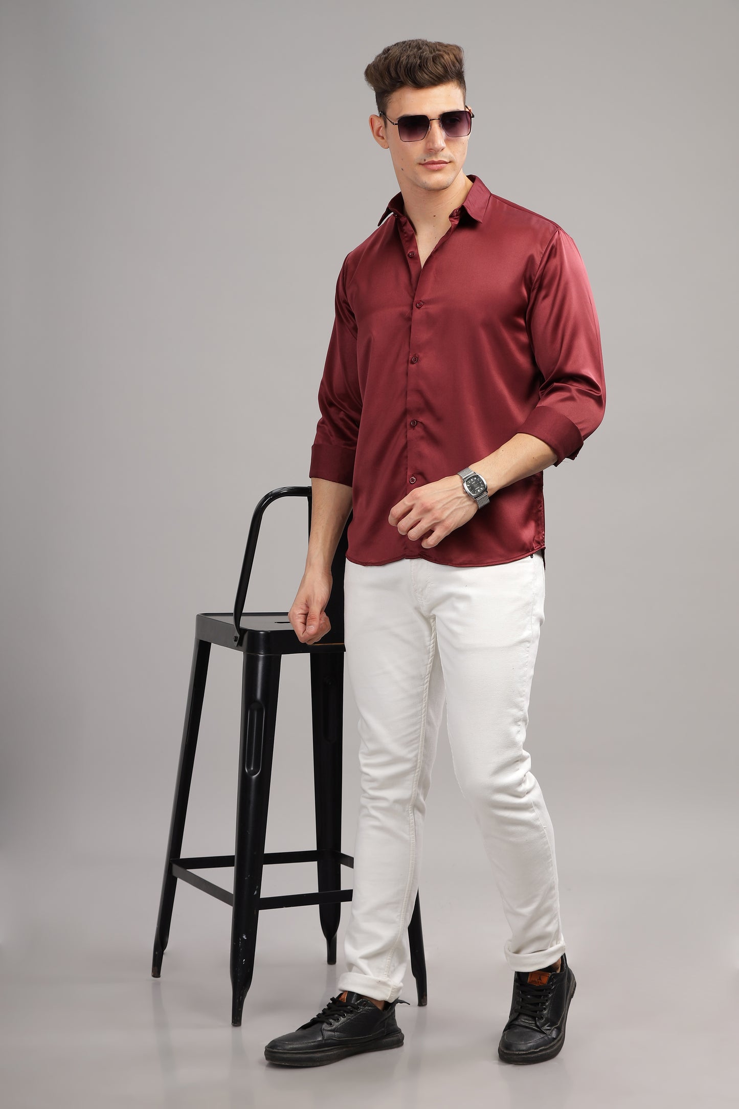 Brownish Maroon Luxe-Satin Shirt
