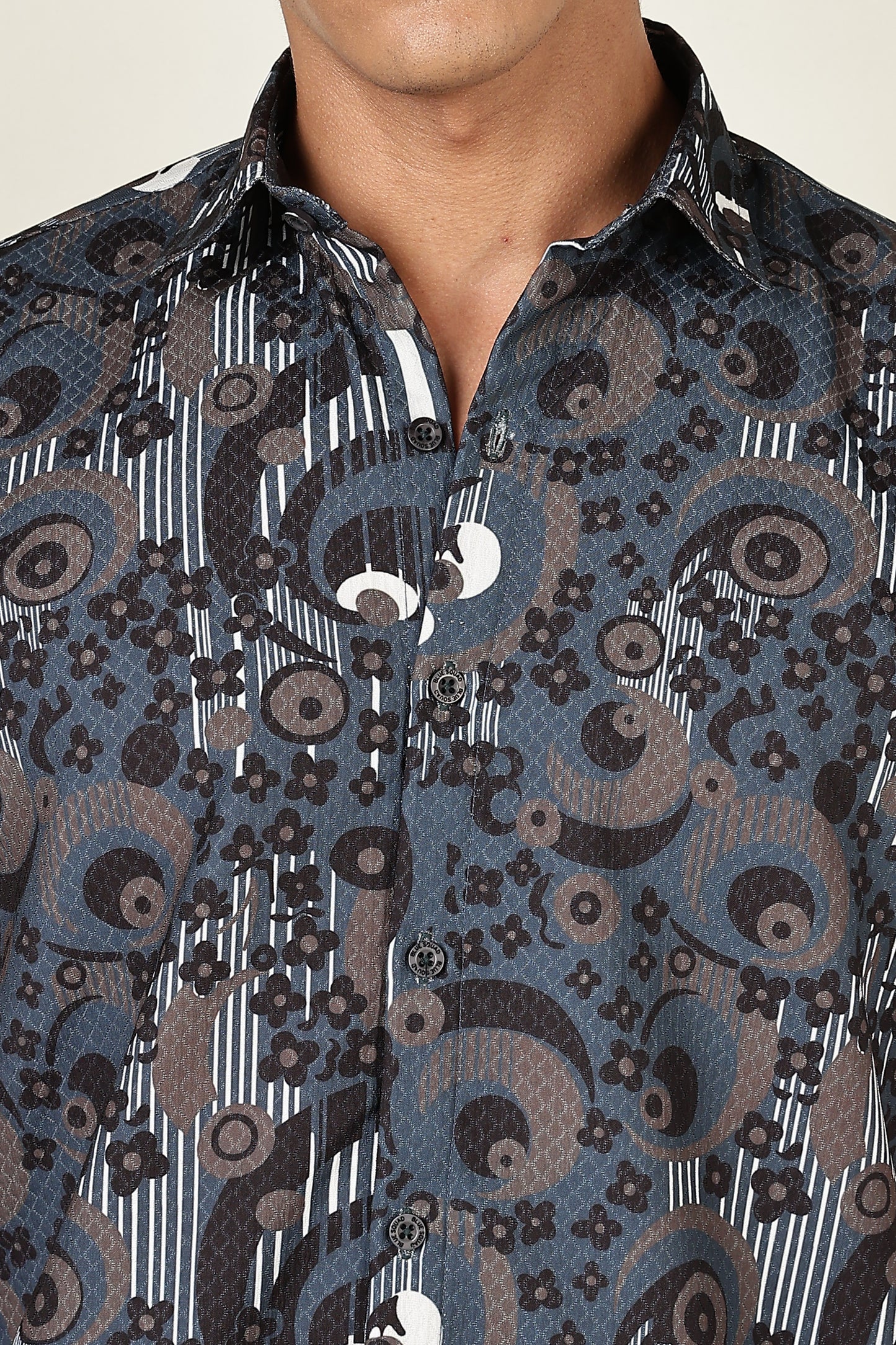 Men’s Geometric Concentric Print Short-Sleeve Shirt – Slate/Navy