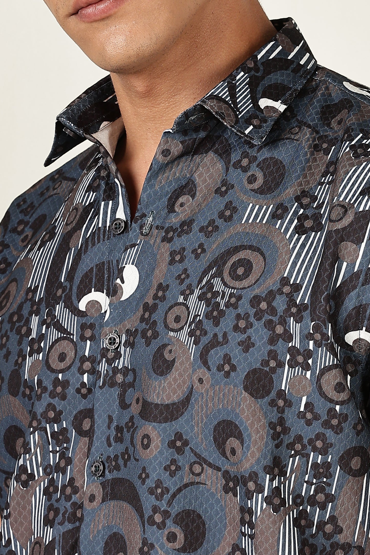 Men’s Geometric Concentric Print Short-Sleeve Shirt – Slate/Navy