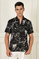 Men’s Vintage Map Print Short-Sleeve Shirt – Black/Ivory