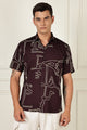Men’s Oversized Line-Art Print Short-Sleeve Shirt – Wine/Stone