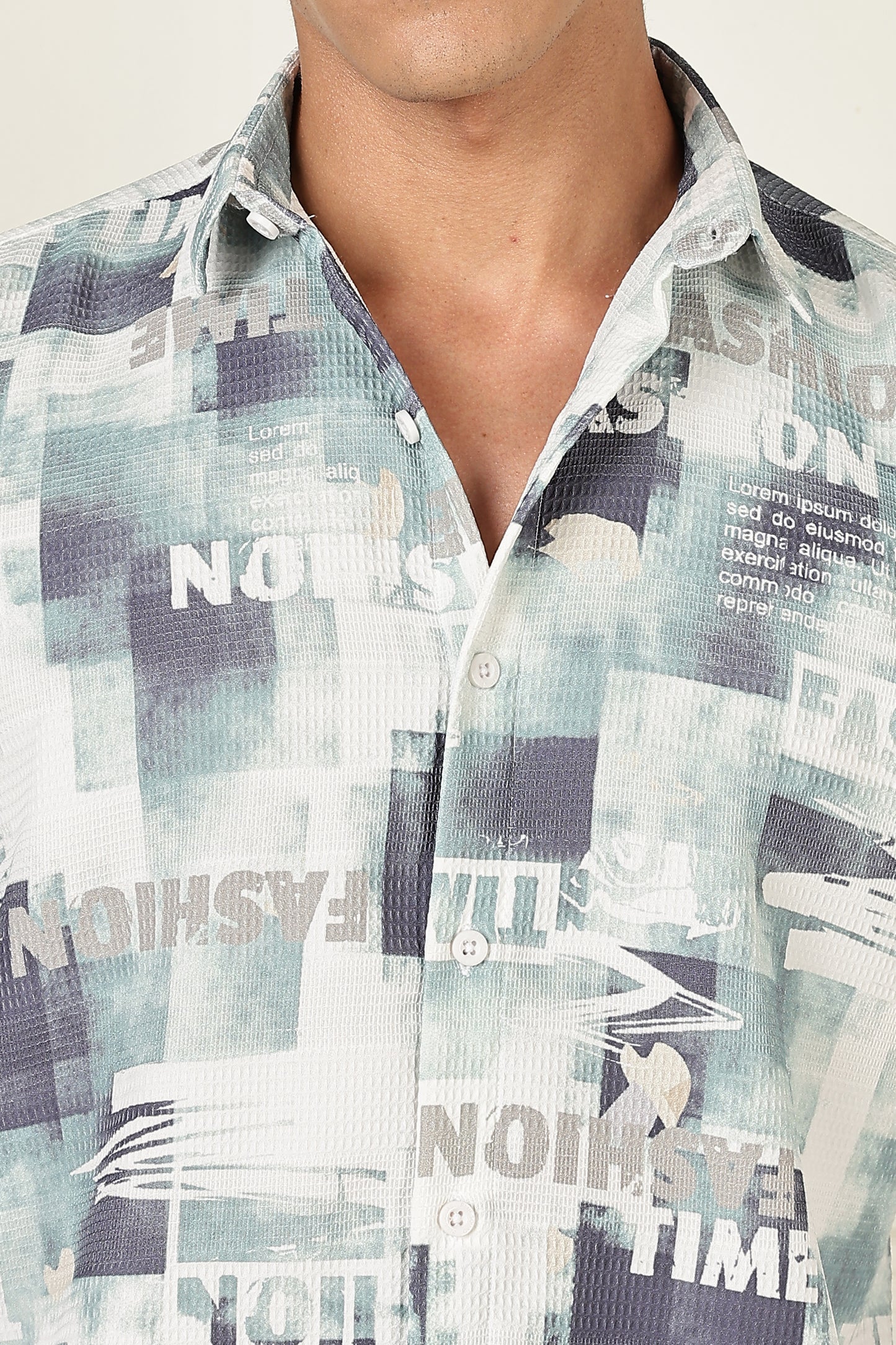 Men’s Typography Collage Print Short-Sleeve Shirt – Seafoam/Slate