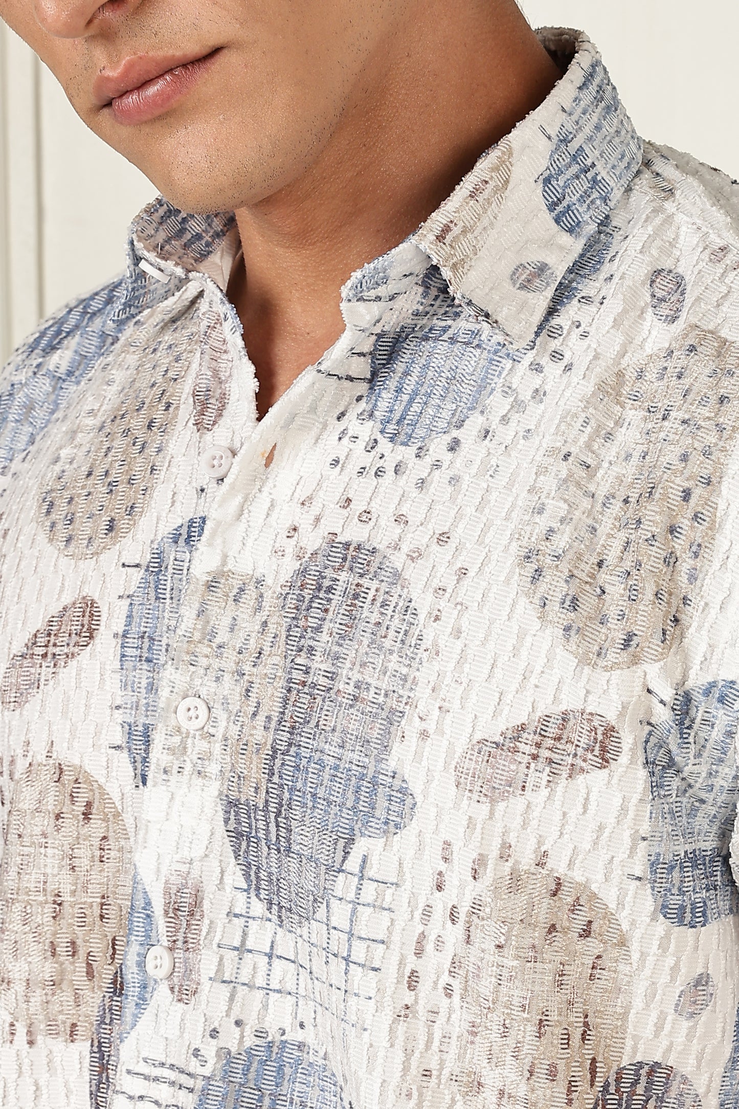 White & Slate Abstract Print Short-Sleeve Cotton Shirt