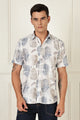 White & Slate Abstract Print Short-Sleeve Cotton Shirt