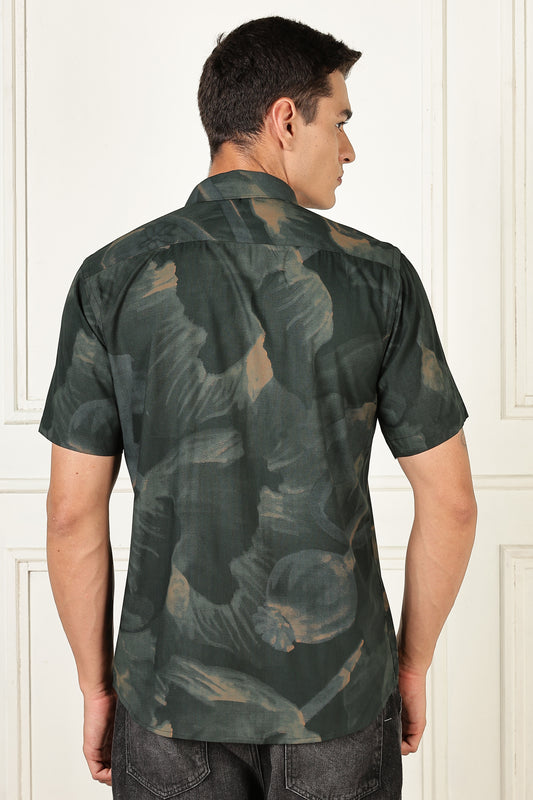 Men’s Shadow Floral Print Short-Sleeve Shirt – Forest/Moss