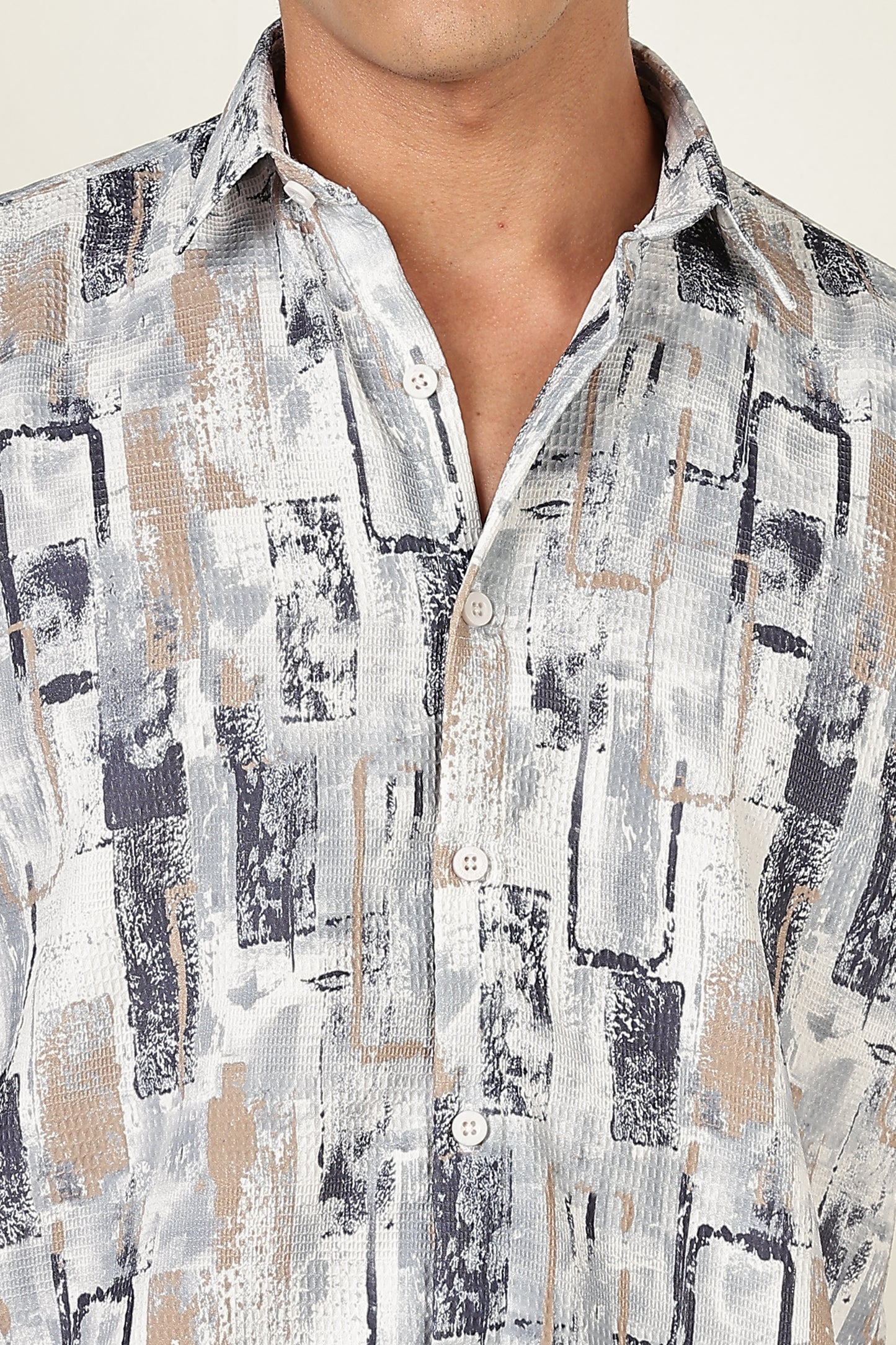 Men’s Brush-Block Print Short-Sleeve Shirt – Stone & Slate