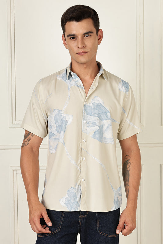 Men’s Watercolor Cloud Print Short-Sleeve Shirt – Sand & Sky