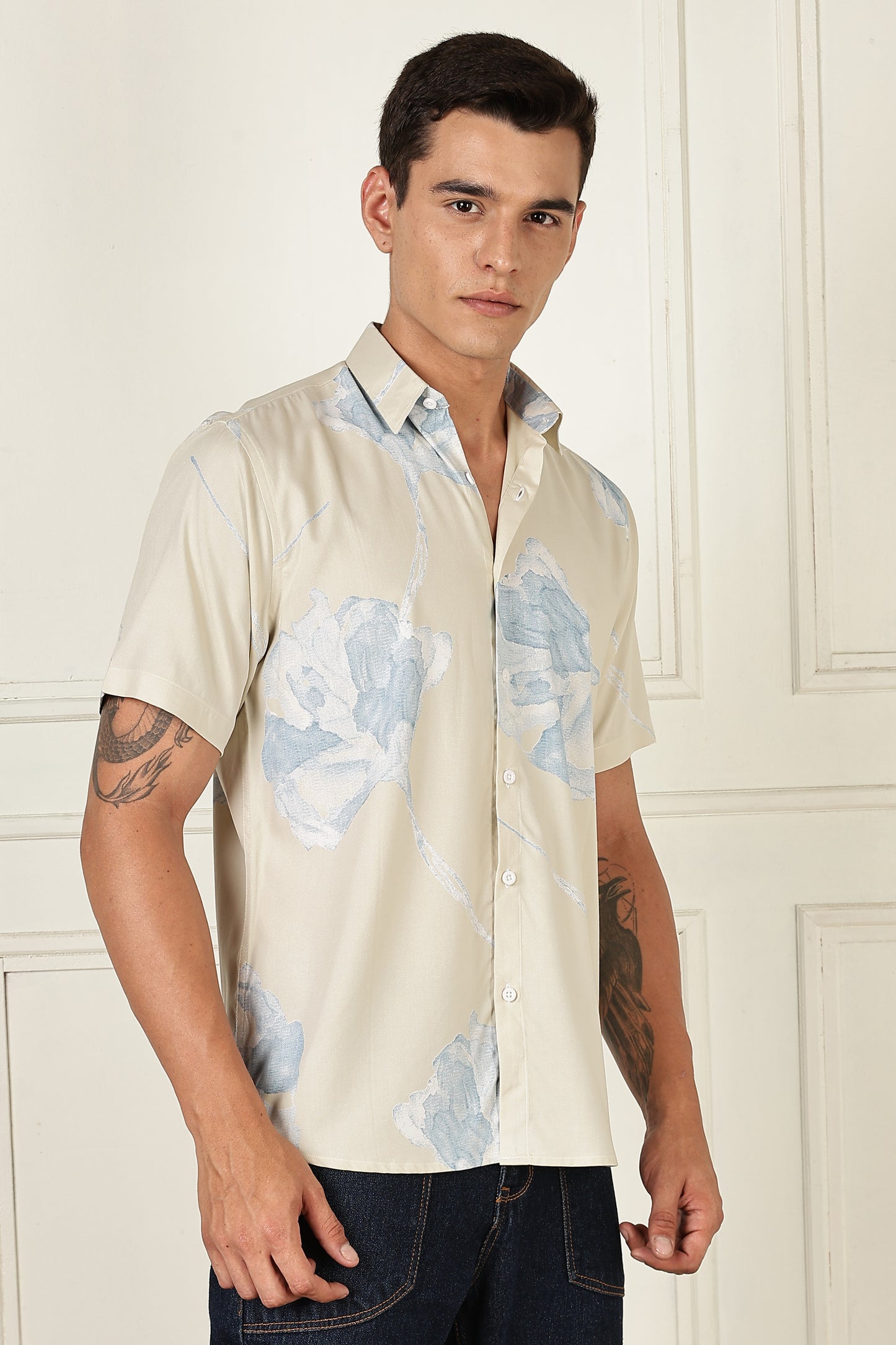 Men’s Watercolor Cloud Print Short-Sleeve Shirt – Sand & Sky