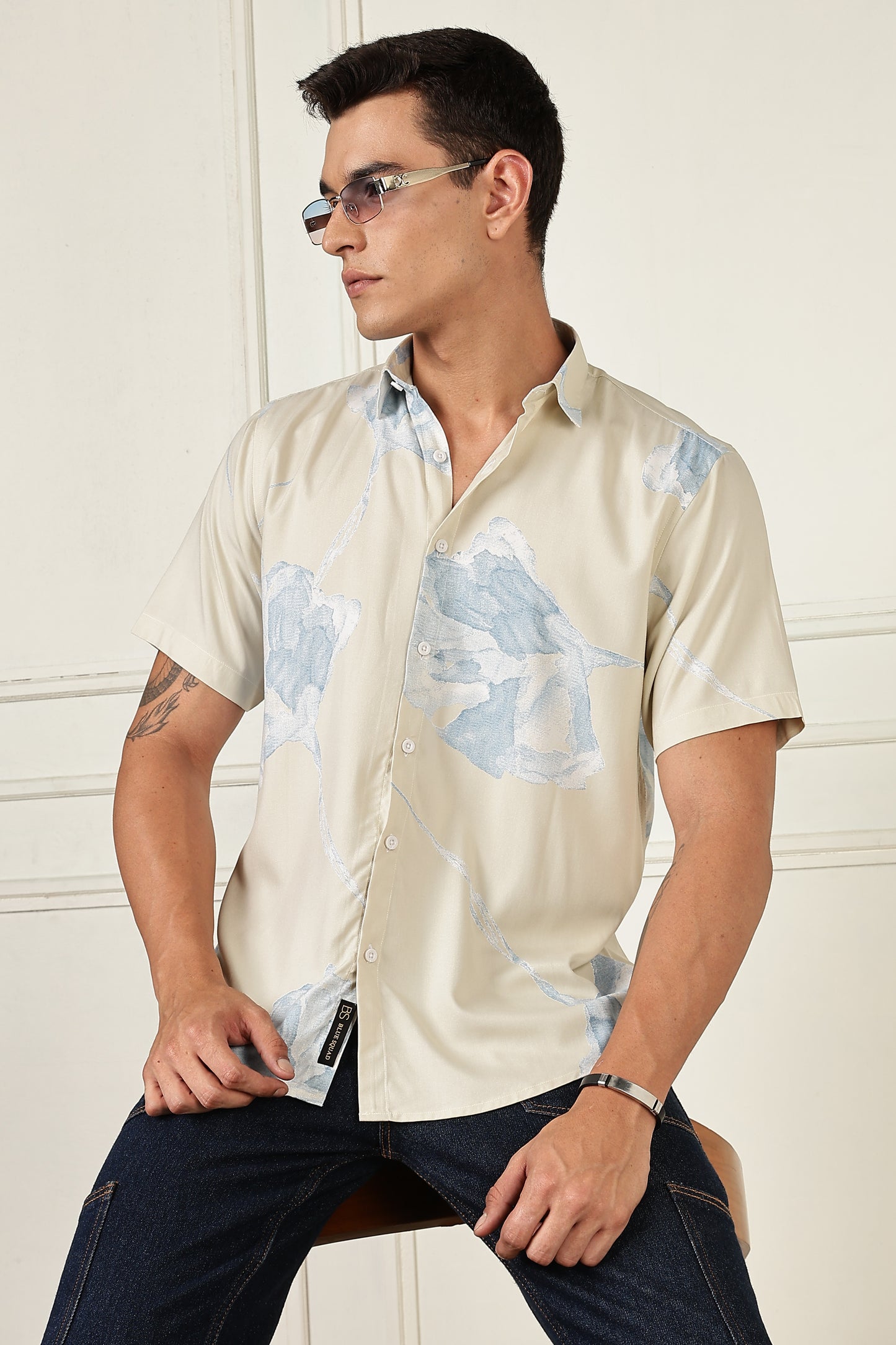 Men’s Watercolor Cloud Print Short-Sleeve Shirt – Sand & Sky