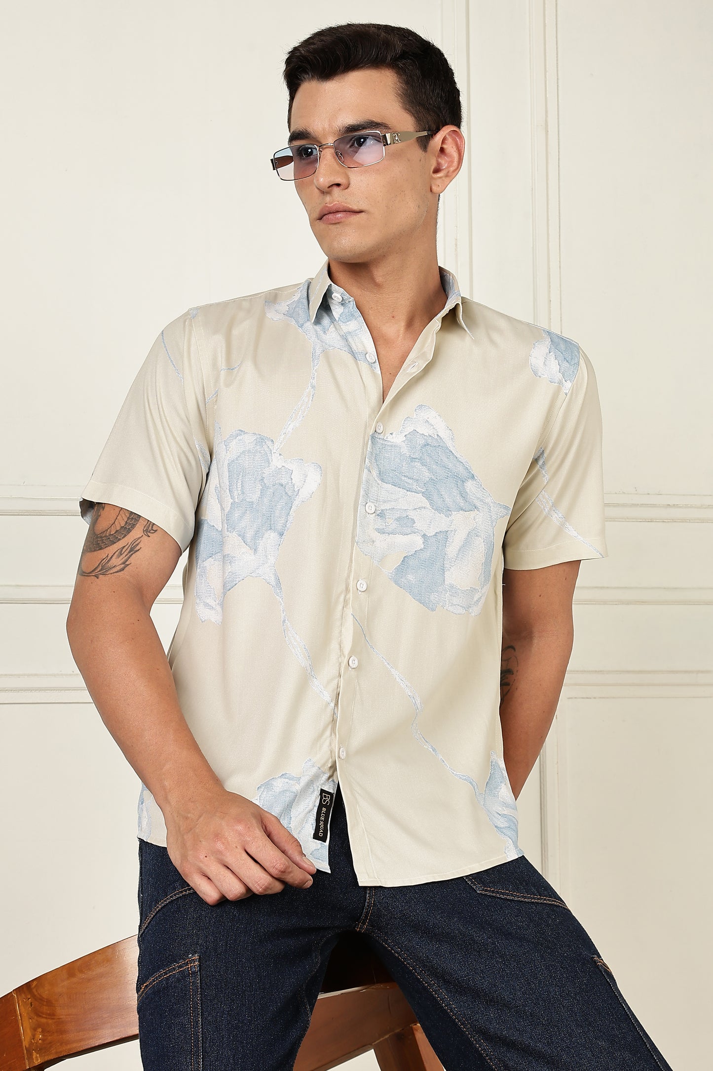 Men’s Watercolor Cloud Print Short-Sleeve Shirt – Sand & Sky
