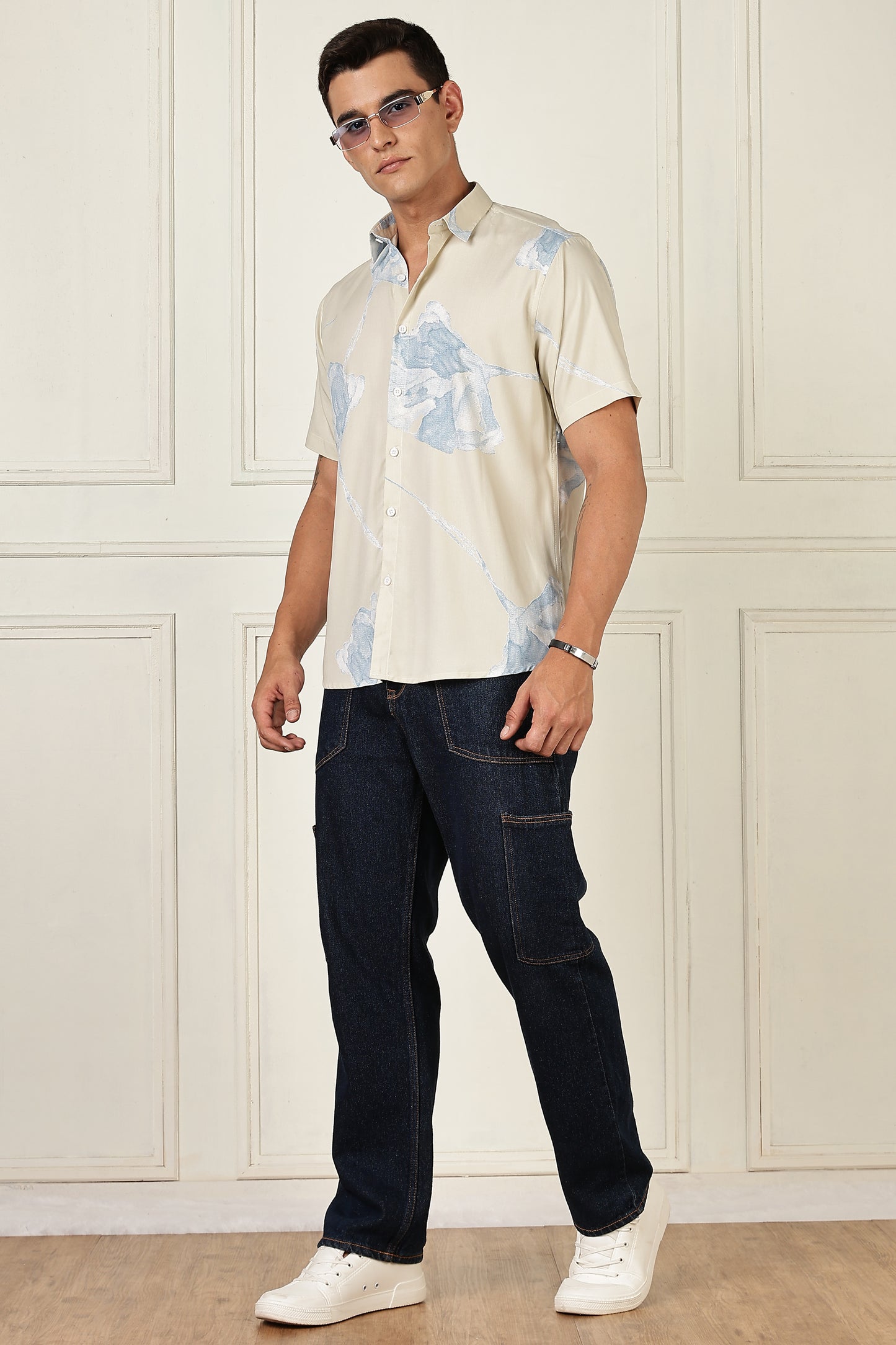 Men’s Watercolor Cloud Print Short-Sleeve Shirt – Sand & Sky