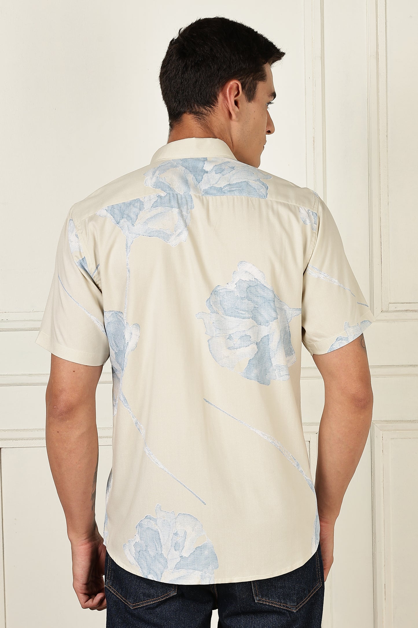 Men’s Watercolor Cloud Print Short-Sleeve Shirt – Sand & Sky
