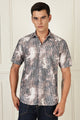 Men’s Abstract Brushstroke Printed Short-Sleeve Shirt – Charcoal & Taupe