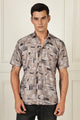 Men’s Brushstroke Texture Short-Sleeve Shirt – Taupe & Charcoal