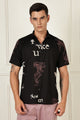 Men’s Distressed Typography Print Short-Sleeve Shirt – Black/Rose