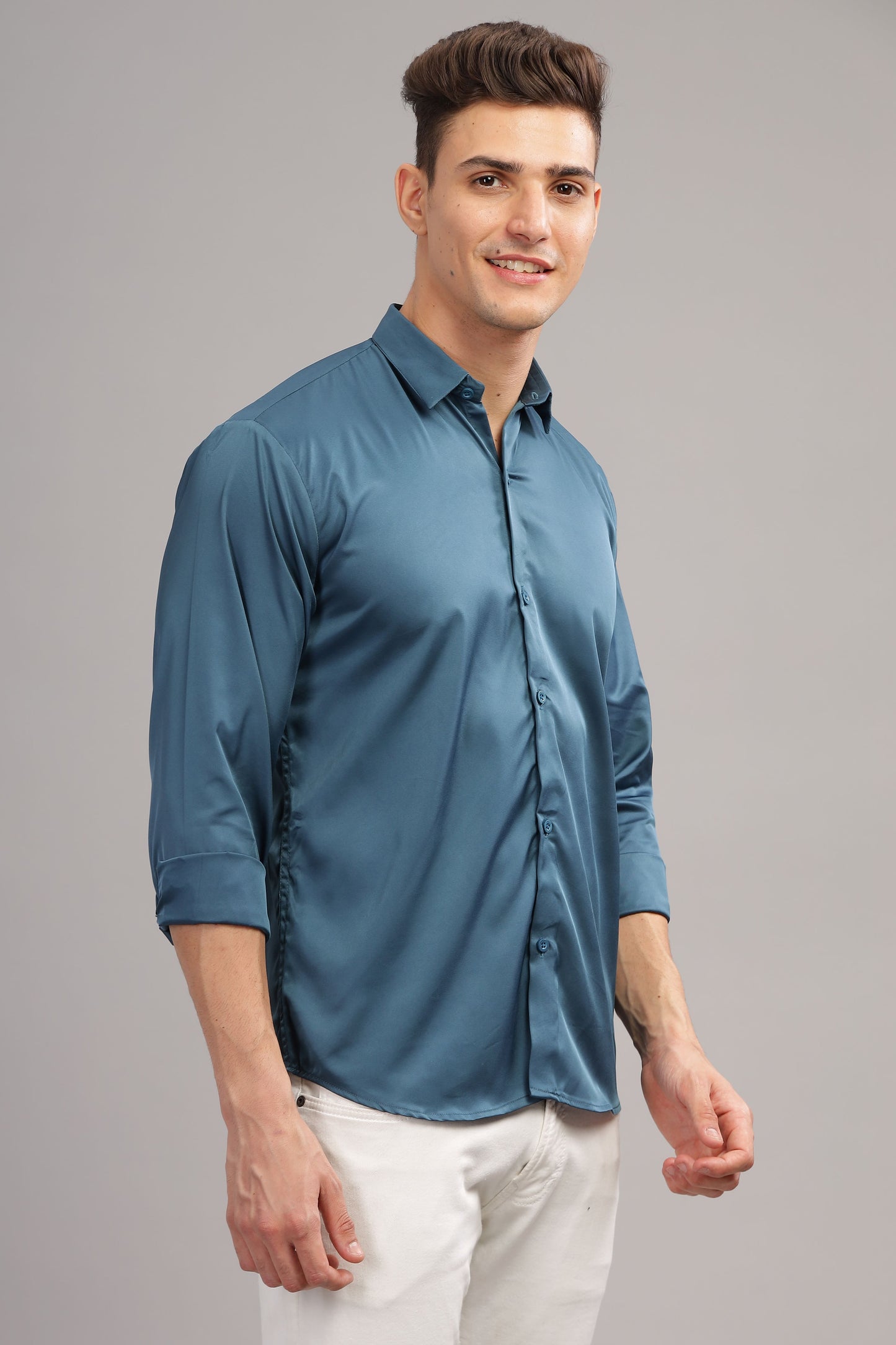 Greenish Blue Luxe-Satin Shirt