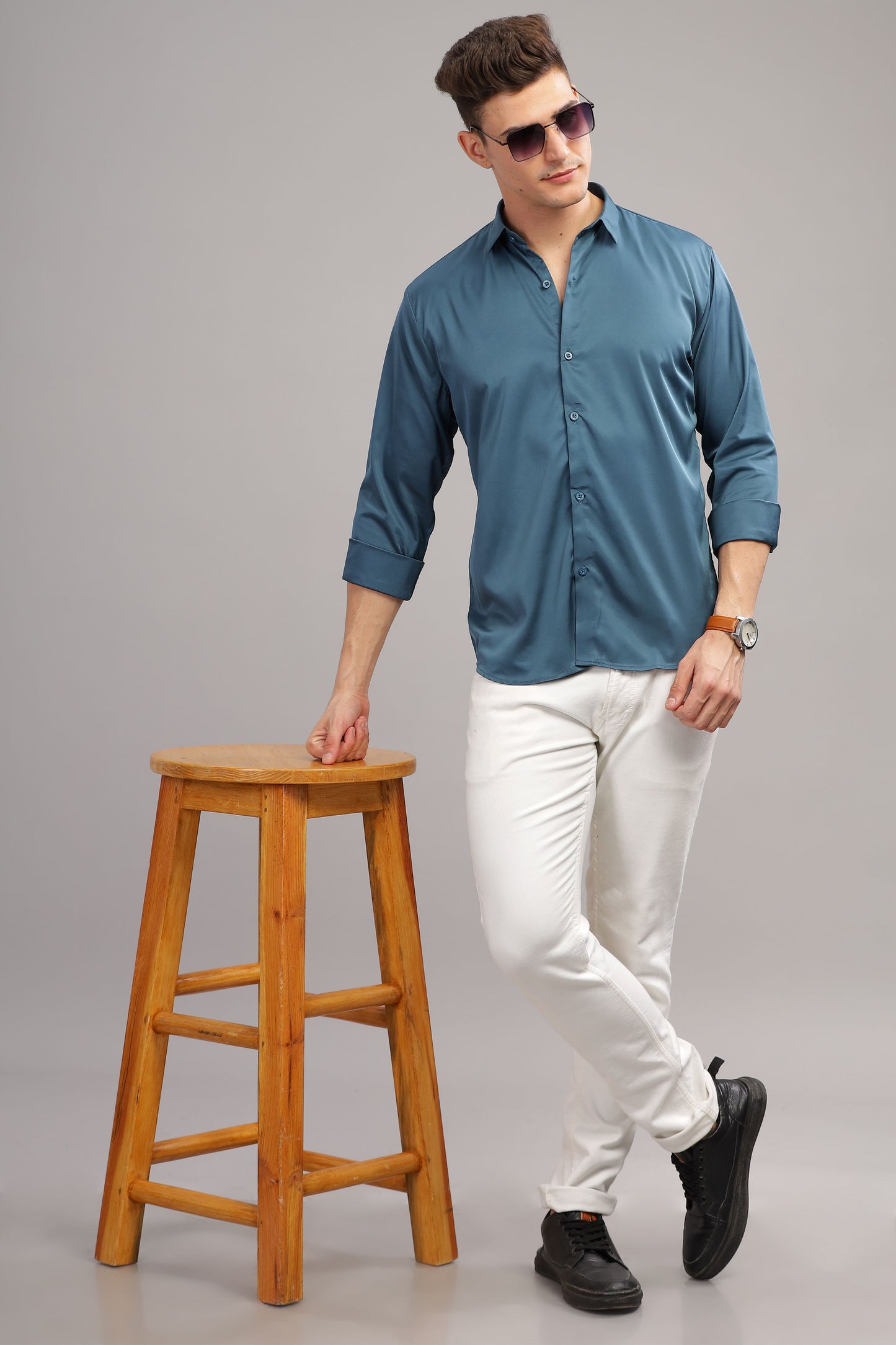 Greenish Blue Luxe-Satin Shirt