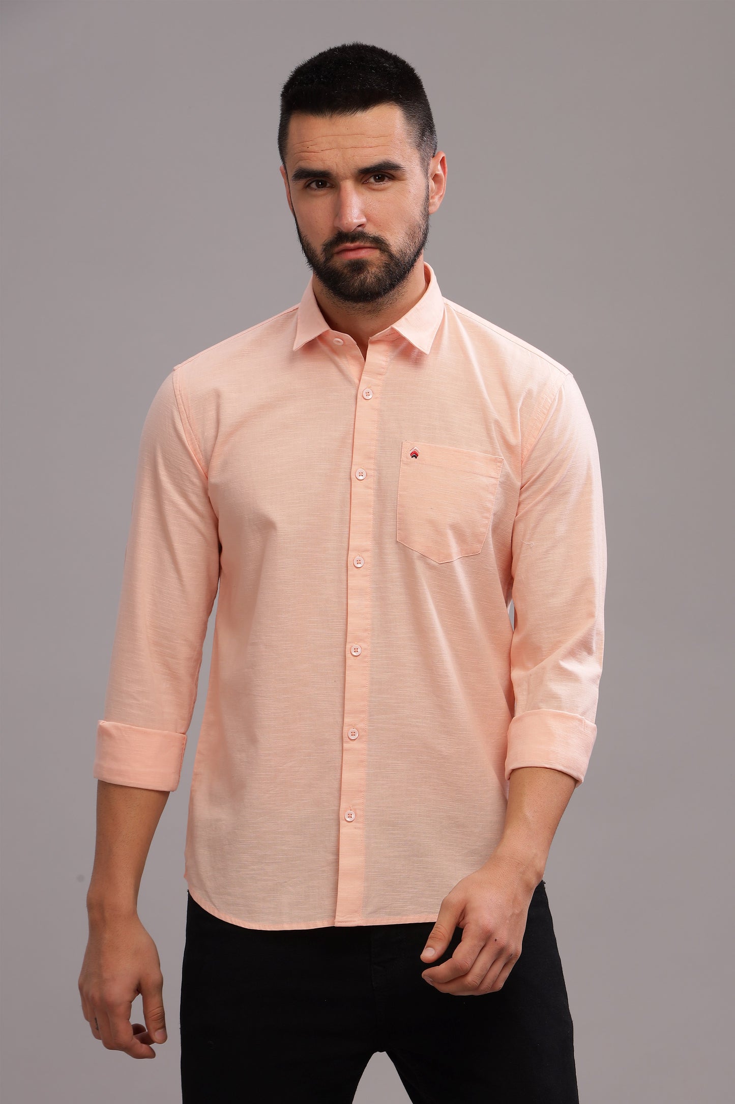 Men’s Peach Linen Full Sleeves Casual Shirt