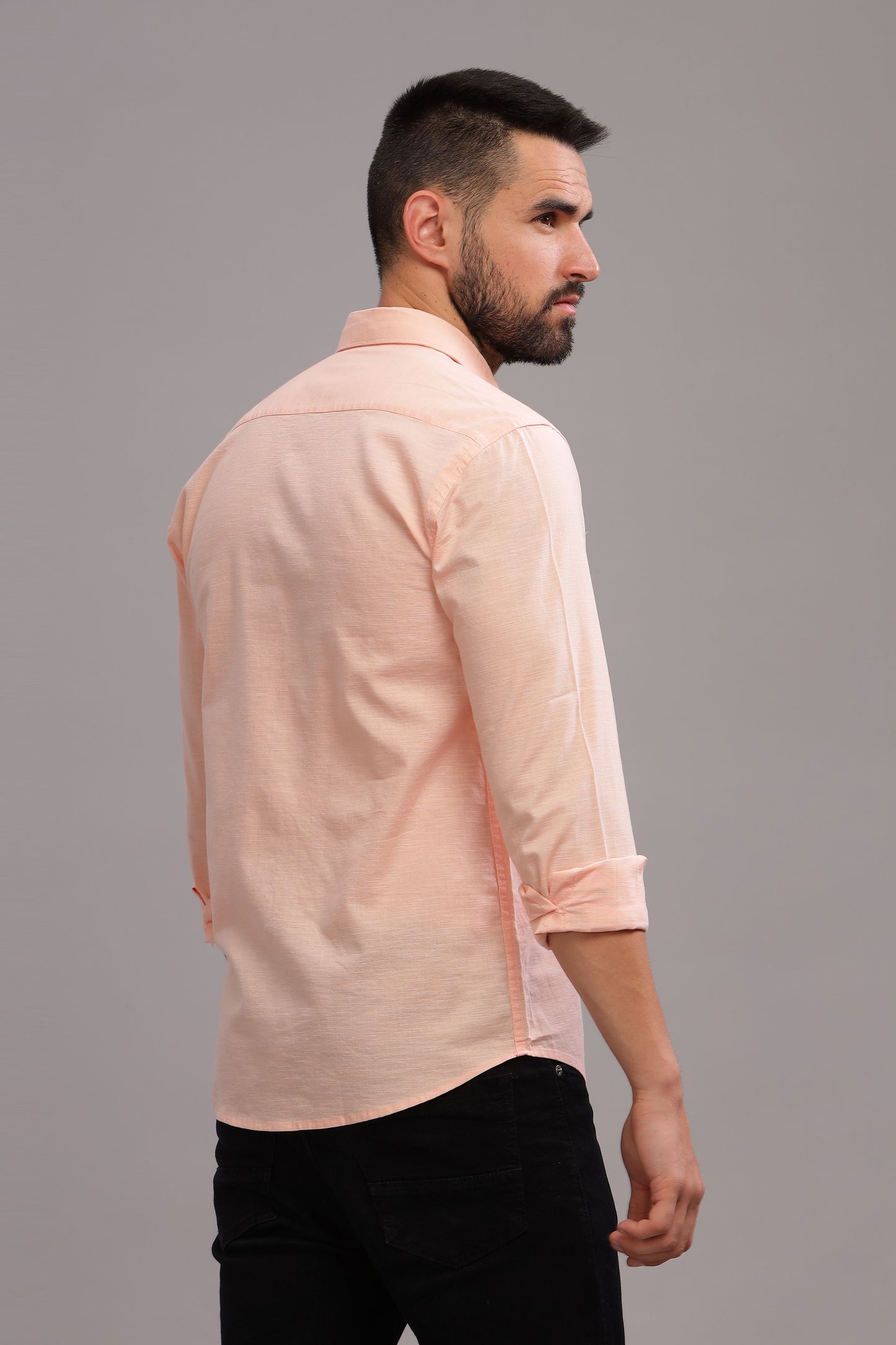 Men’s Peach Linen Full Sleeves Casual Shirt