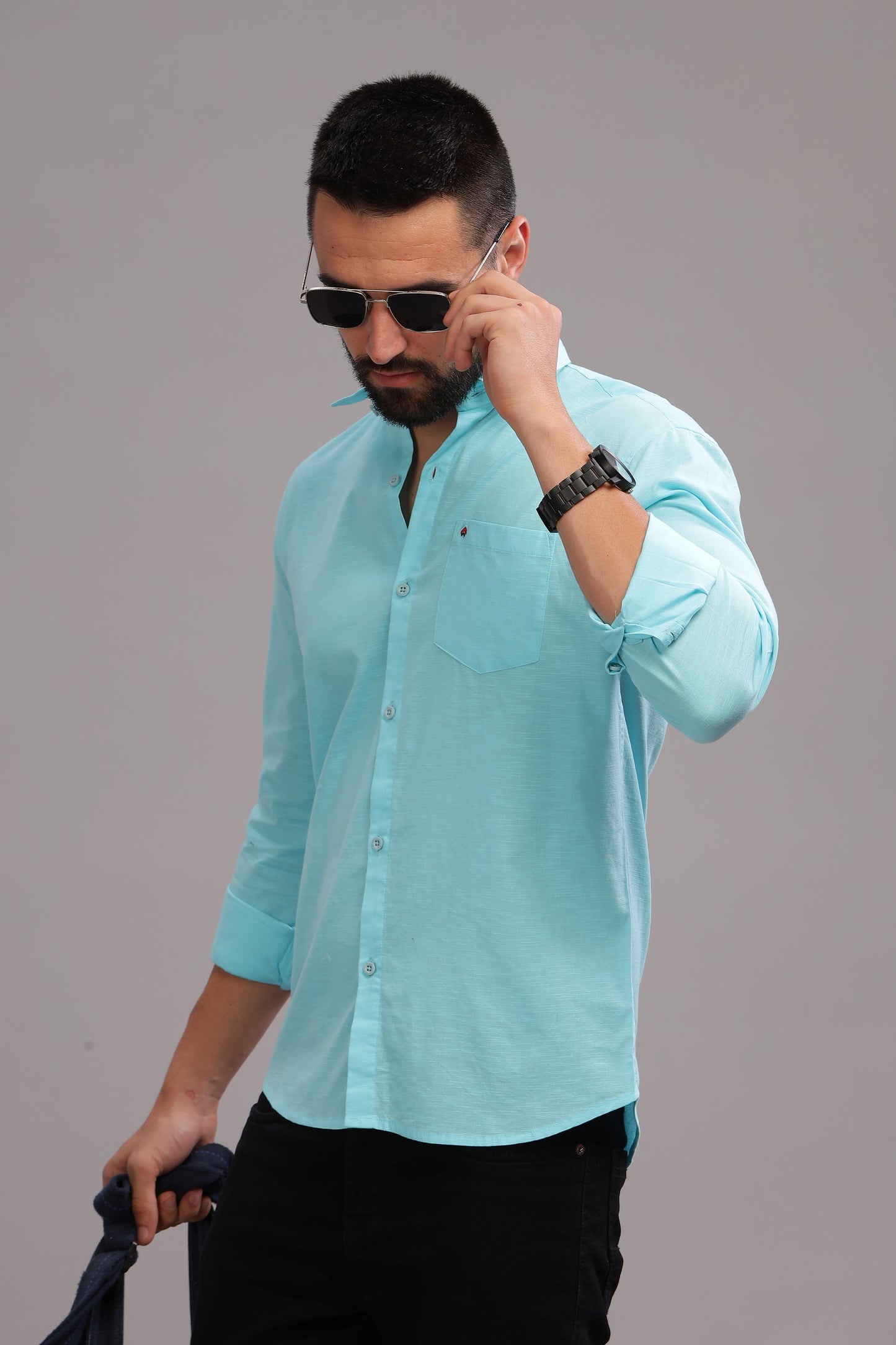 Men’s Sea Green Linen Full Sleeves Casual Shirt