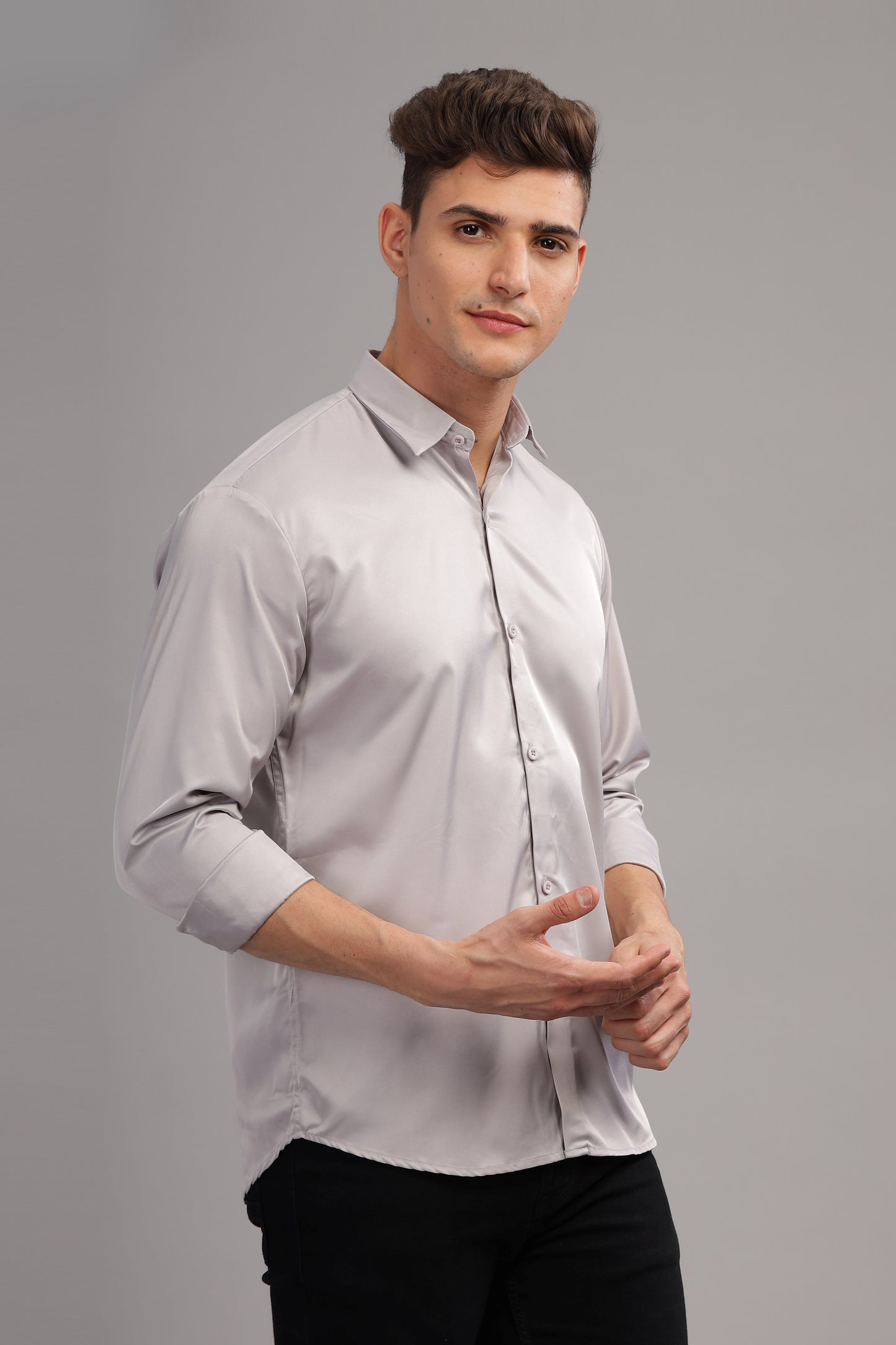 Silver Grey Luxe-Satin Shirt