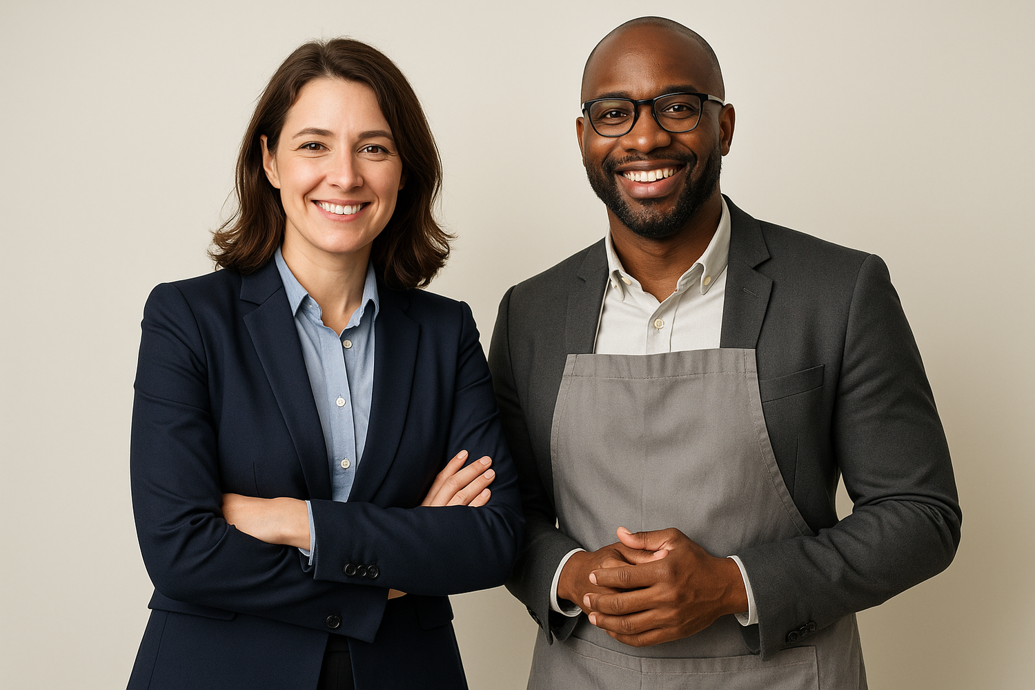 need image like to peoples are standing together as teams who as the owners of store